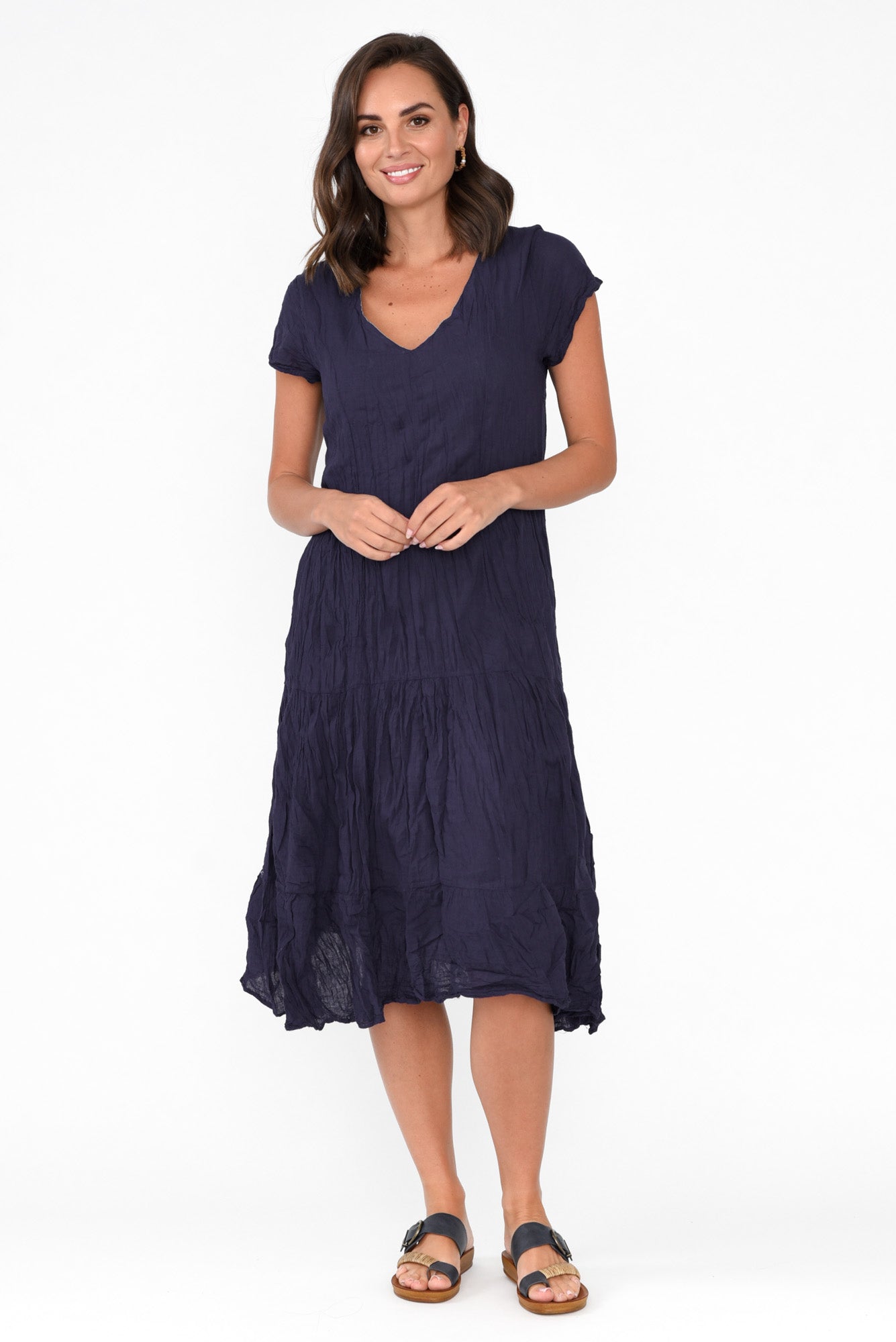 Carmen Navy Crinkle Cotton Dress