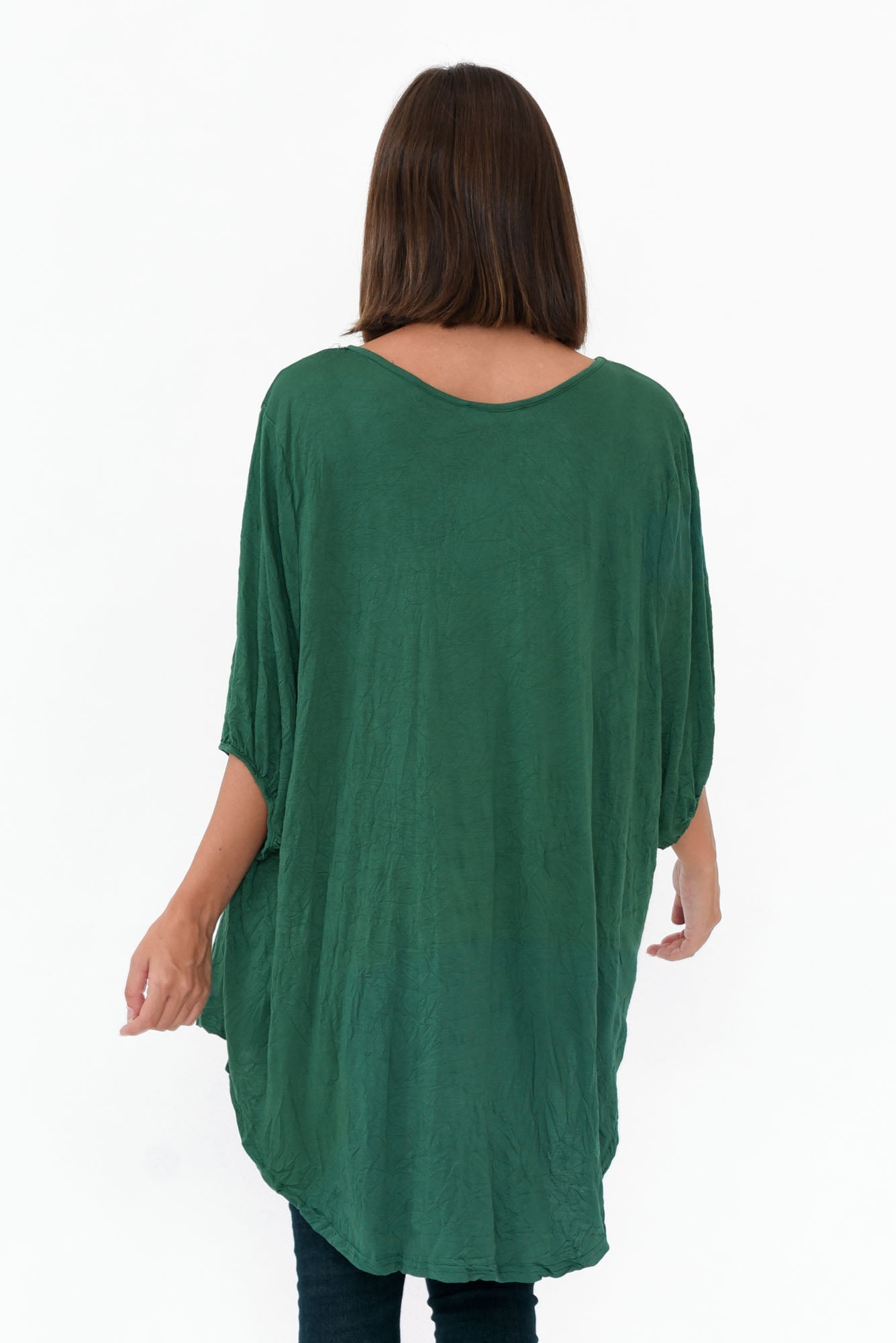 Agnes Emerald Crinkle Cotton Hi Lo Top