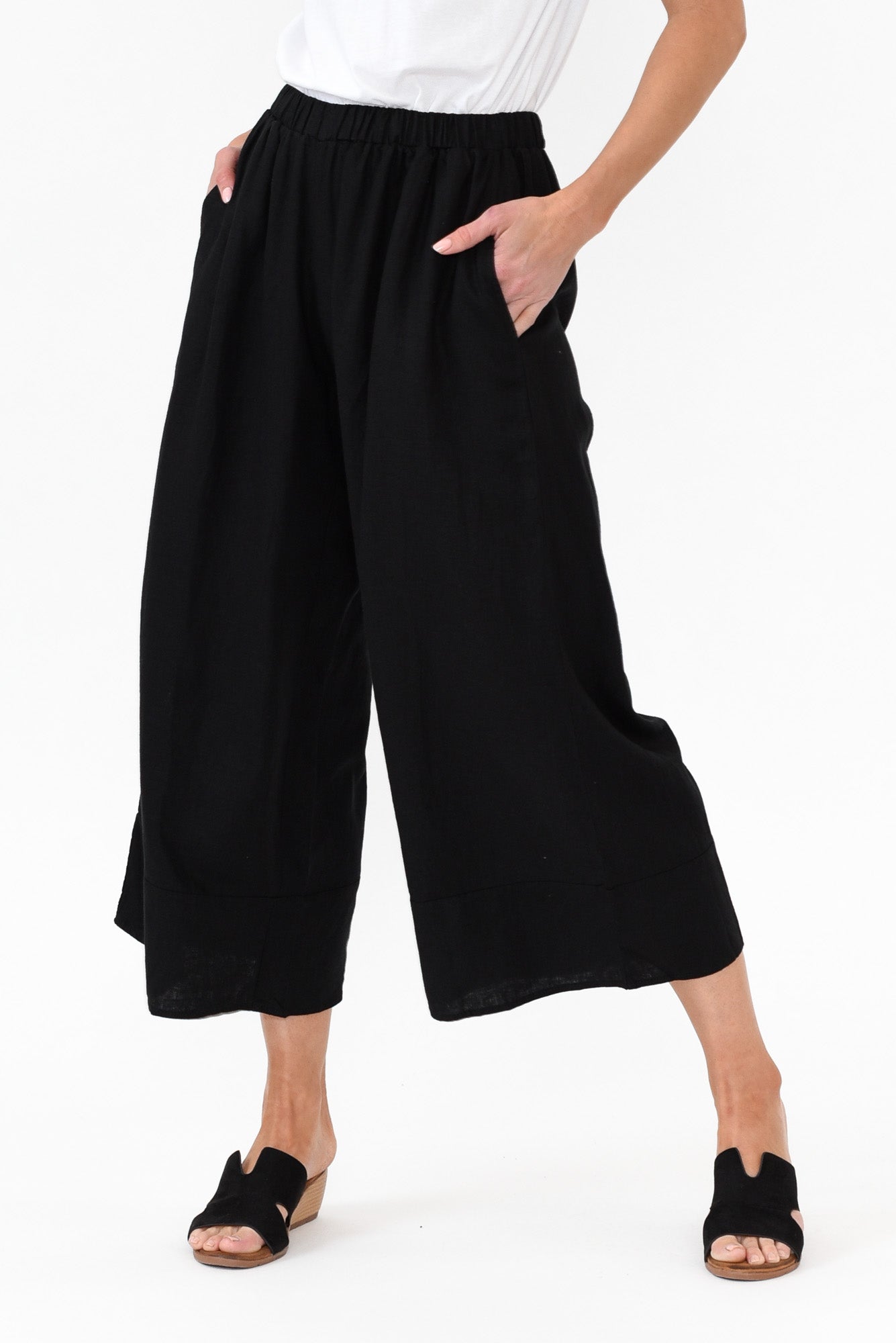 Colleen Black Linen Wide Leg Pant