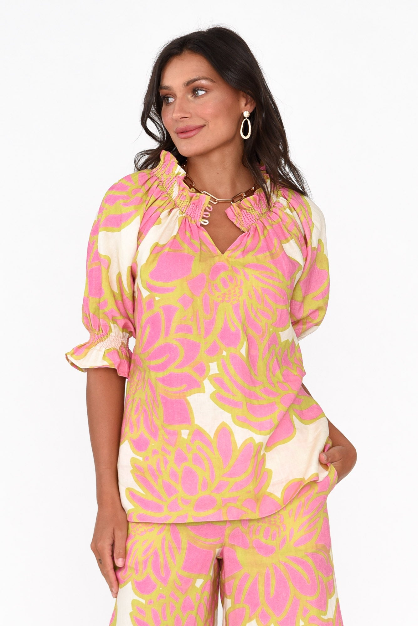 Drew Pink Lotus Linen Top