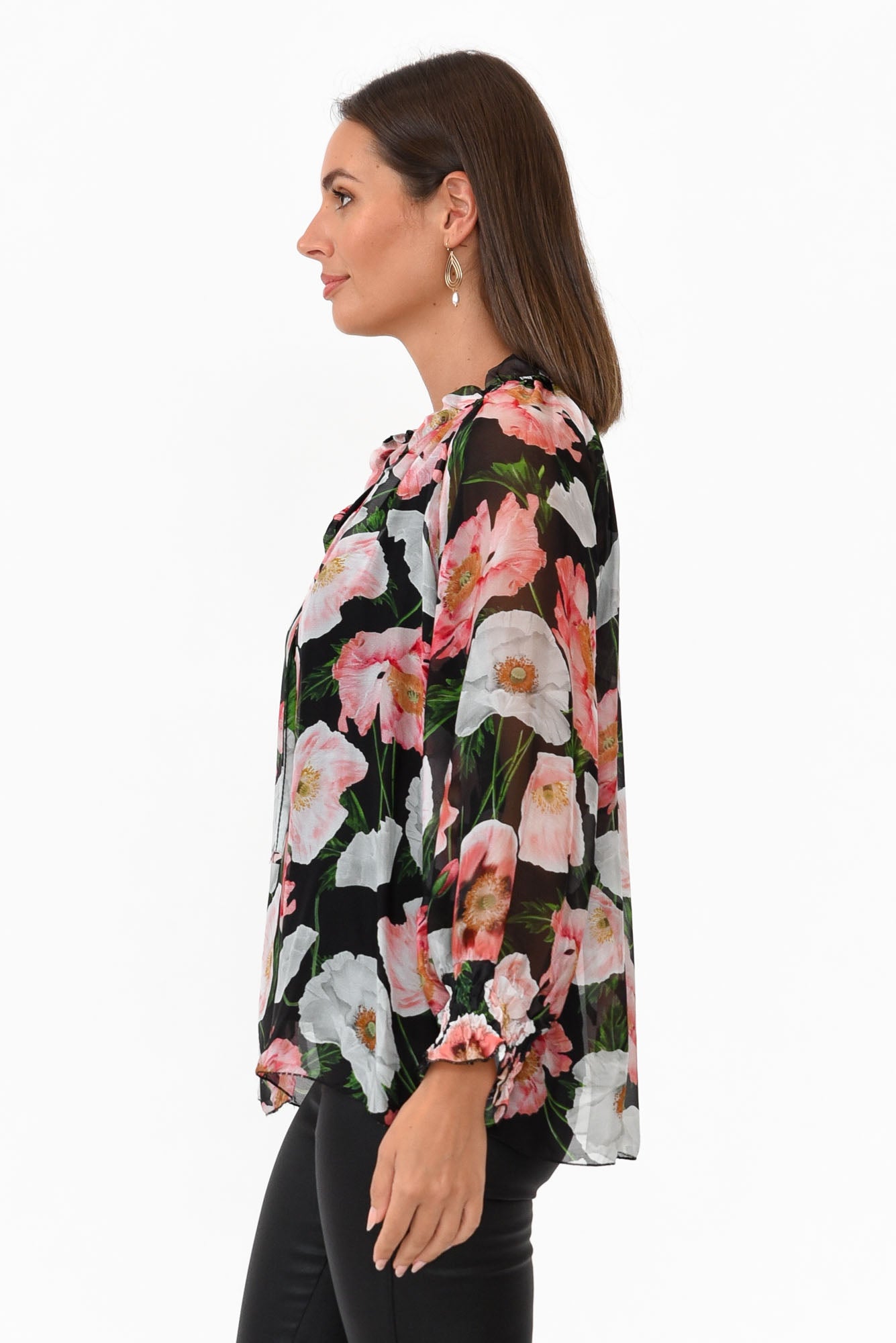 Eliska Black Floral Silk Top