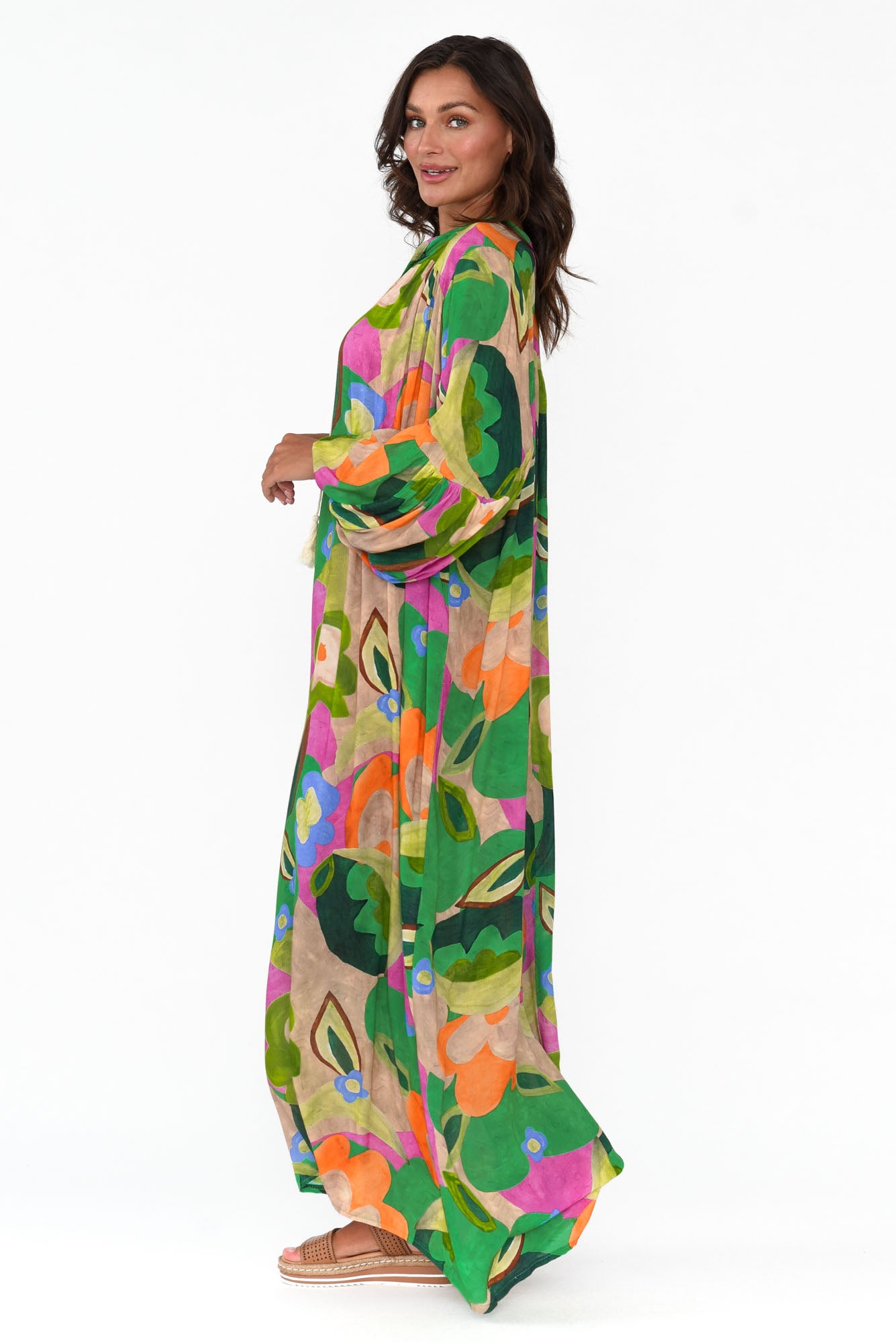 Menara Green Abstract Billow Dress