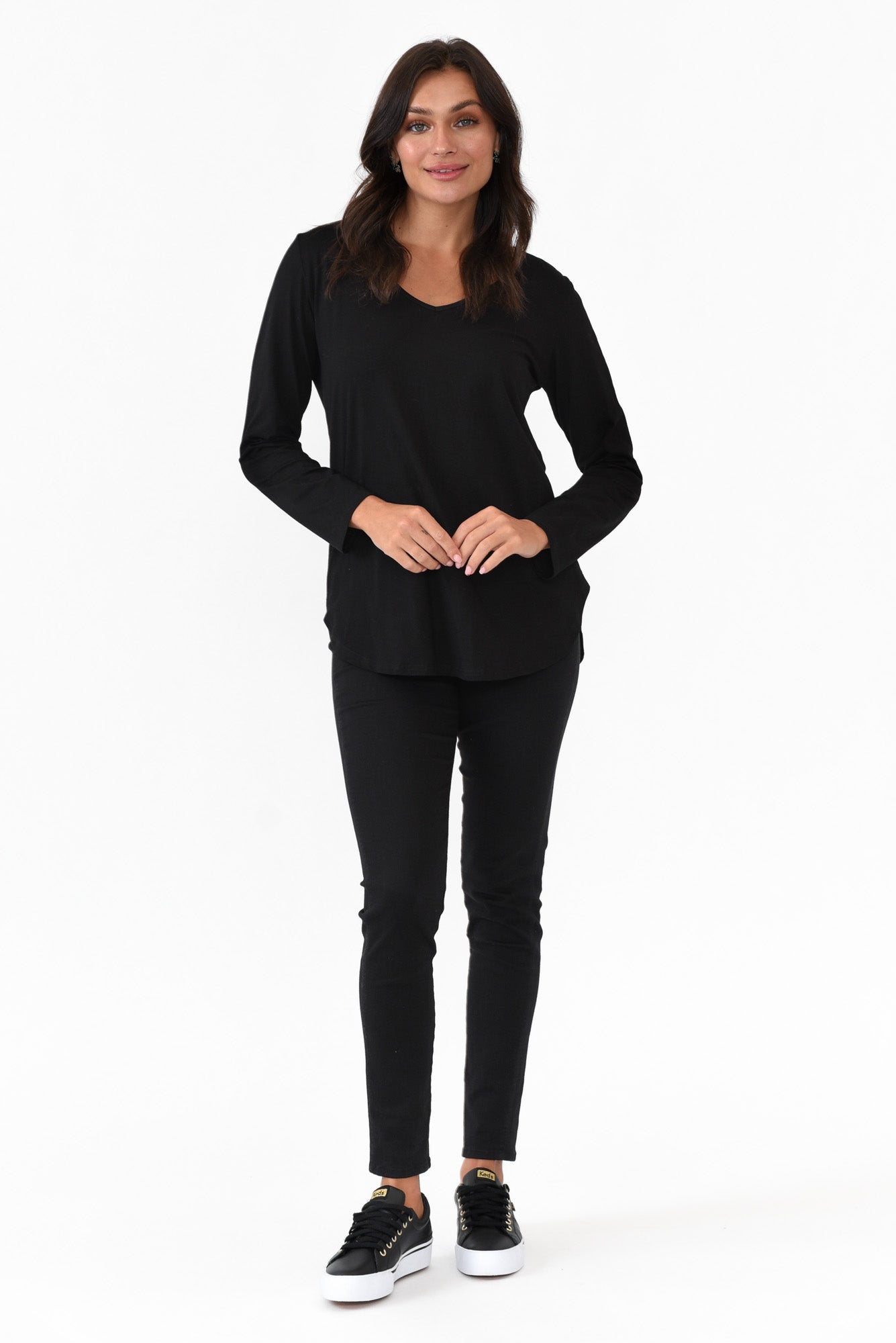 Archer Black Cotton Long Sleeve Top