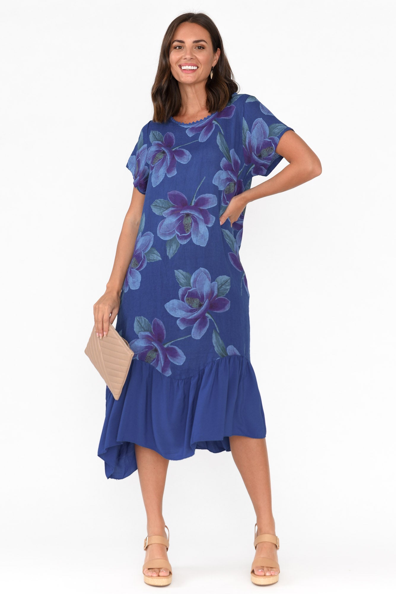 Ryker Cobalt Floral Linen Pocket Dress