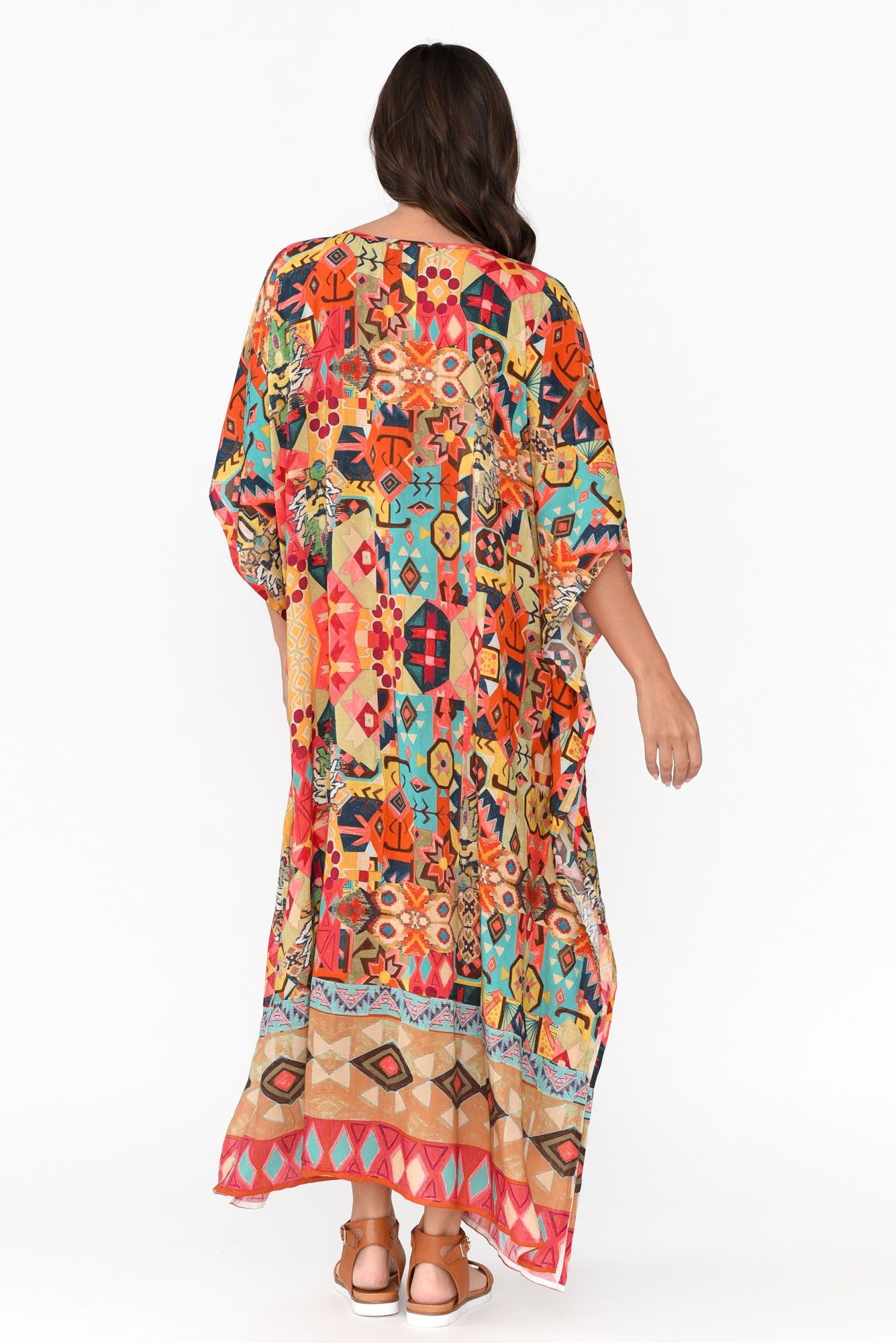 Caroline Orange Abstract Tassel Kaftan