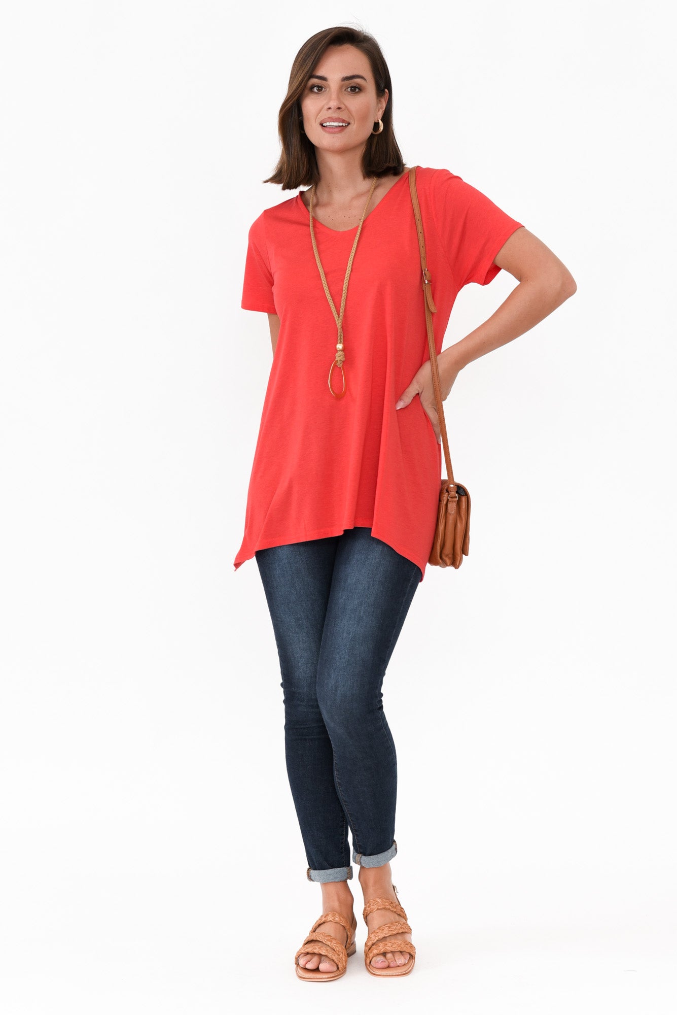 Marcy Red Drape Cotton Top