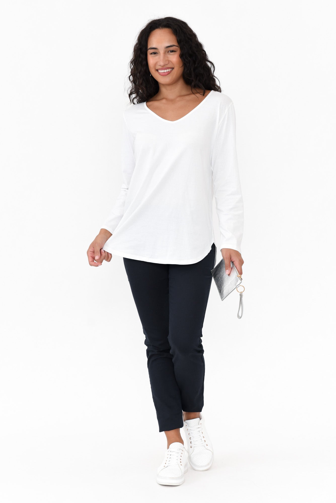 Archer White Cotton Long Sleeve Top