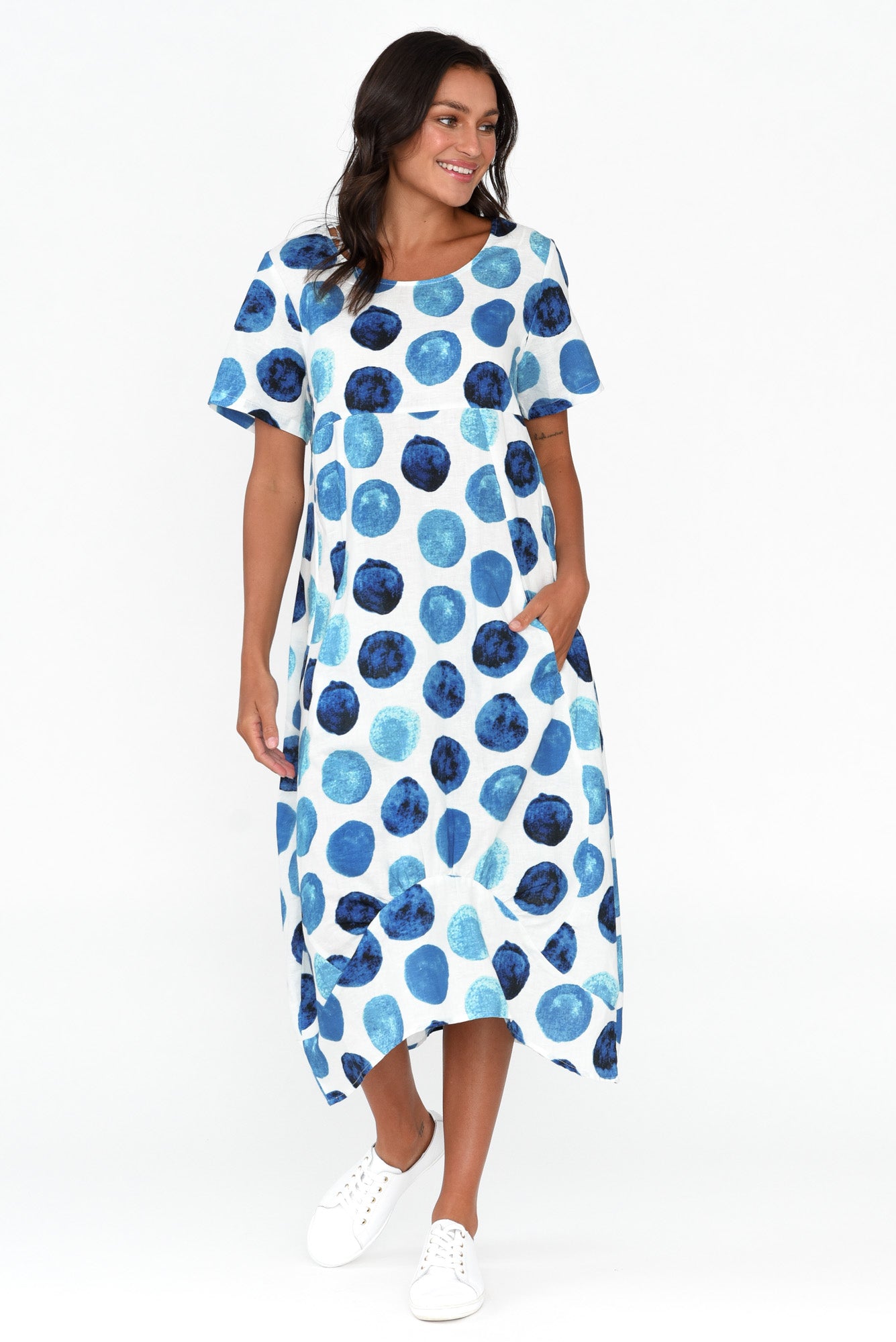 Mattie Blue Spot Linen Dress