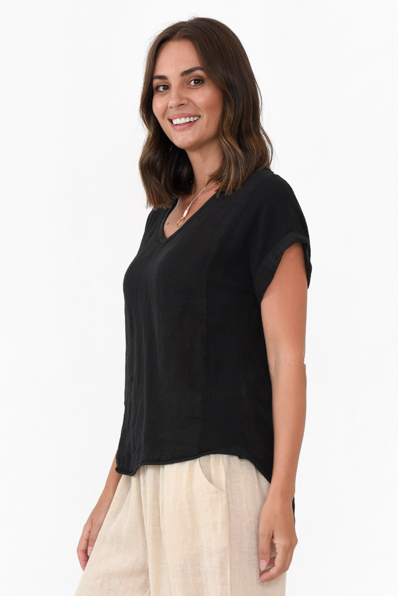 Dorian Black Linen Cotton Top