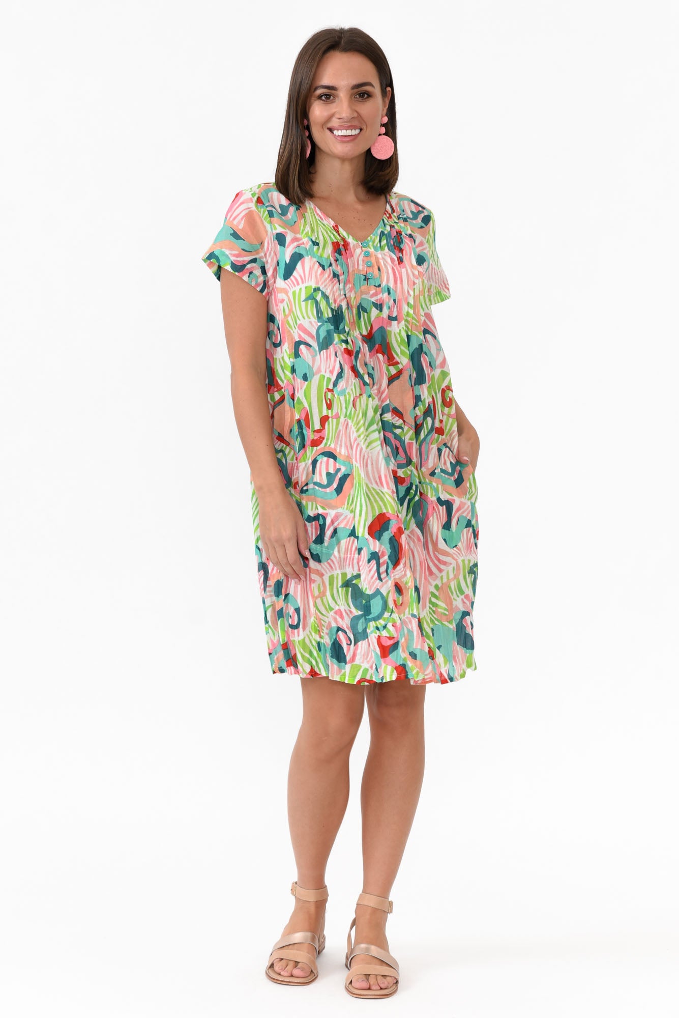 Sabina Red Swirl Crinkle Cotton Dress