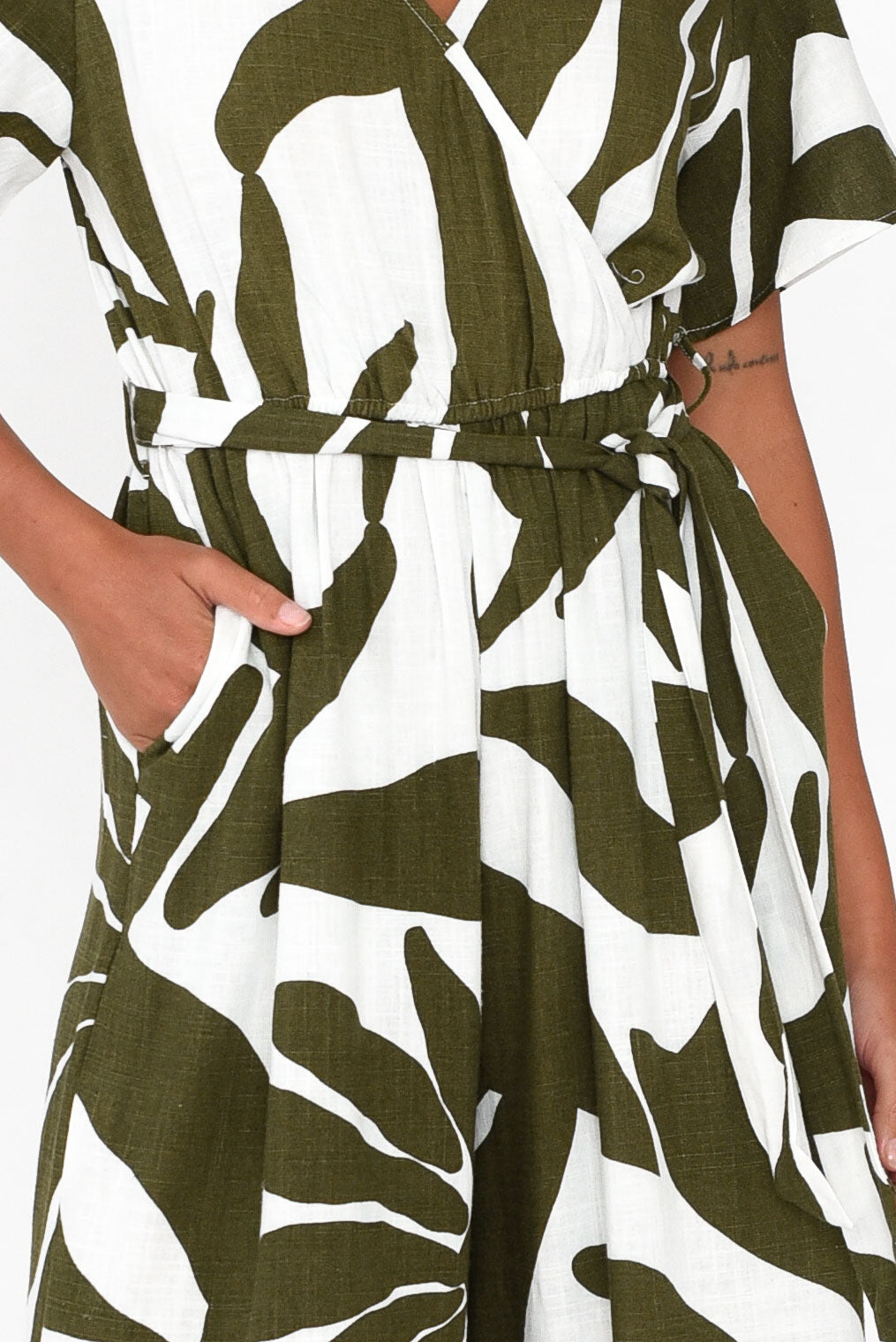 Kenia Green Leaf V Neck Jumpsuit