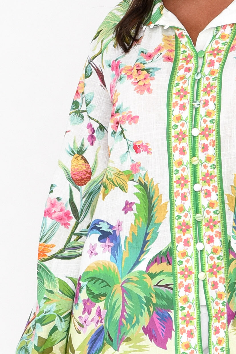 Cobana Green Tropical Cotton Shirt