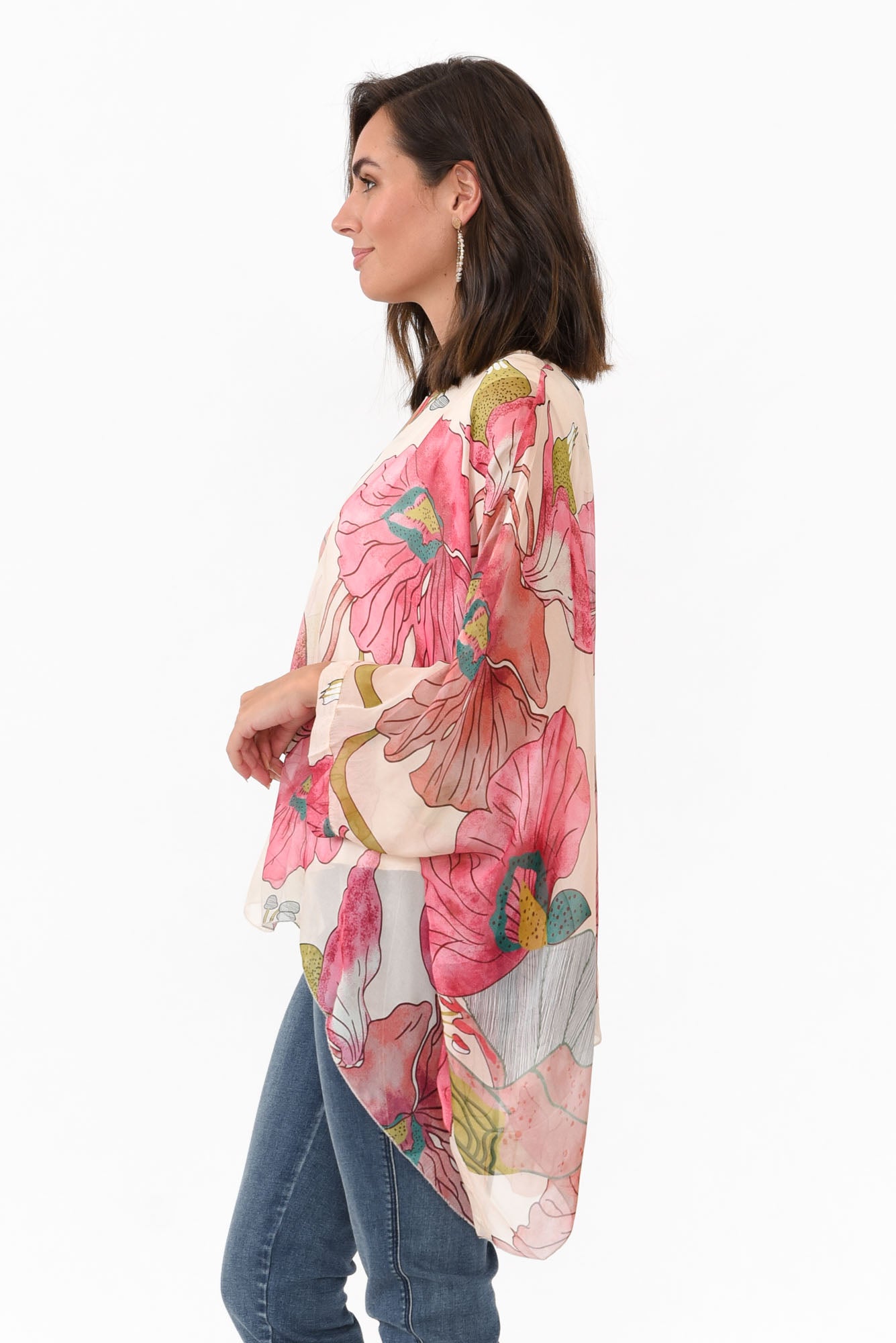 Trevino Pink Flower Silk Overlay Top
