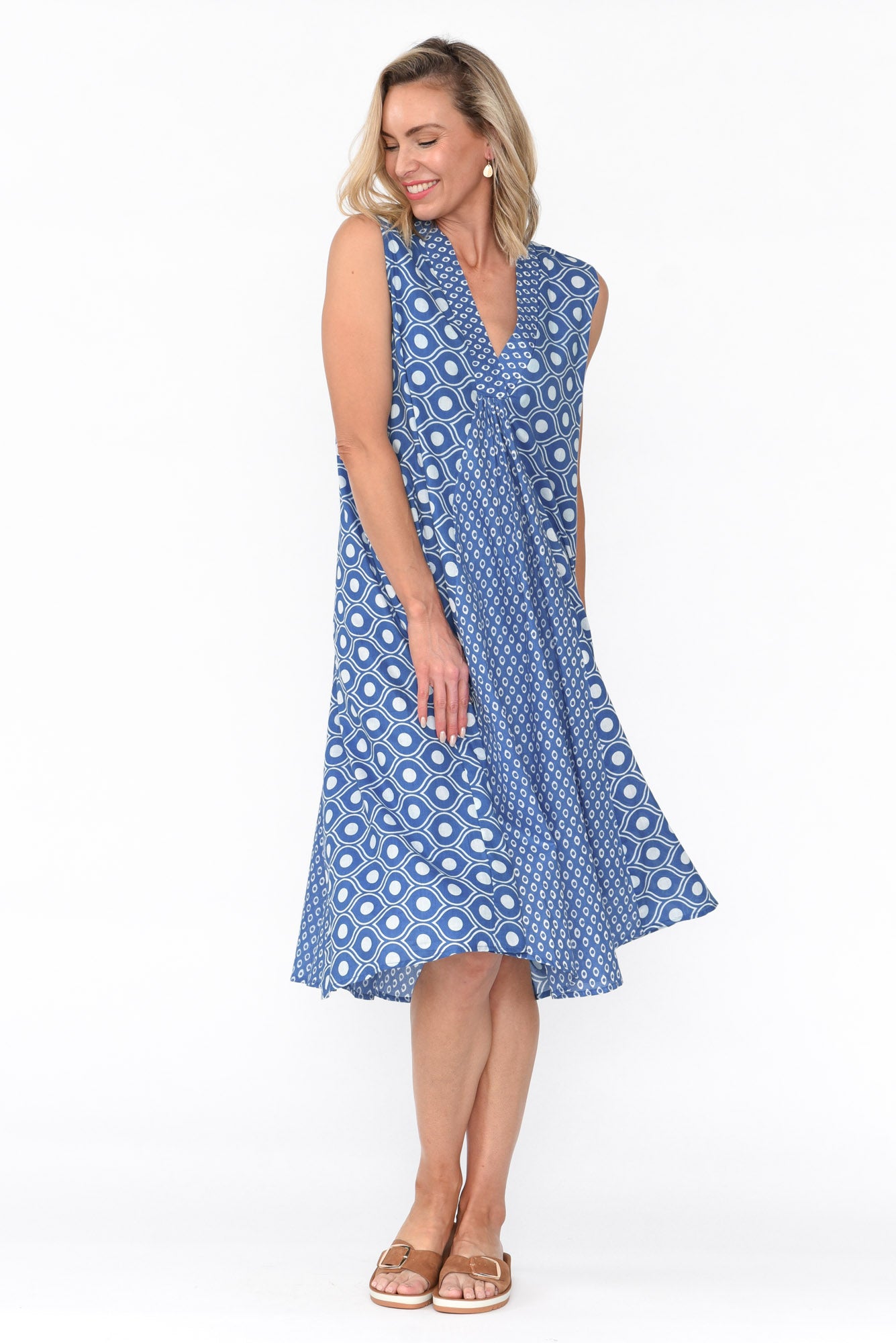 Melina Blue Circle Cotton Dress