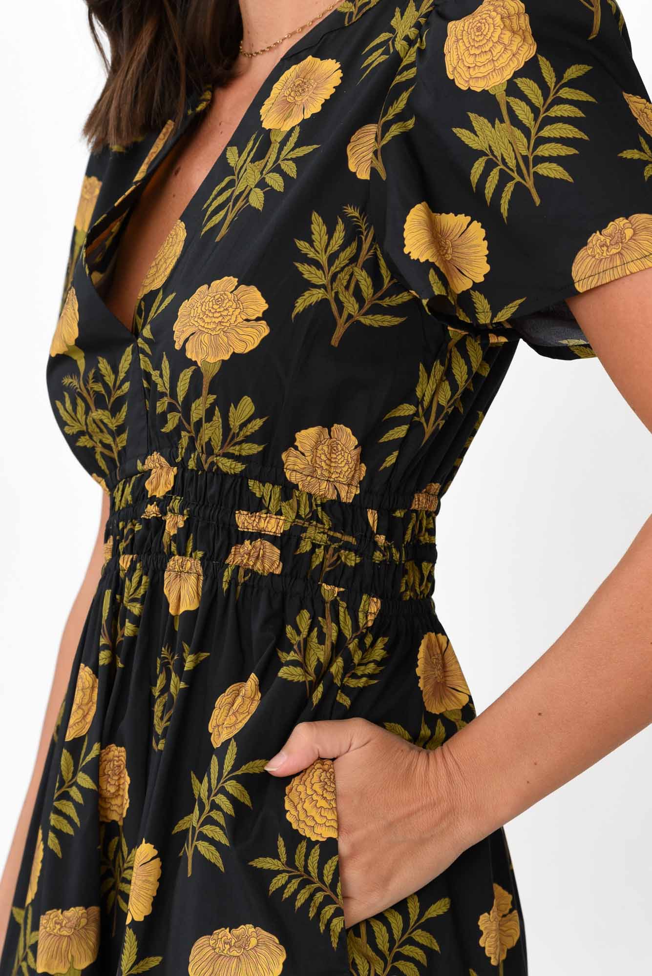 Vittoria Black Marigold Cotton Tiered Dress