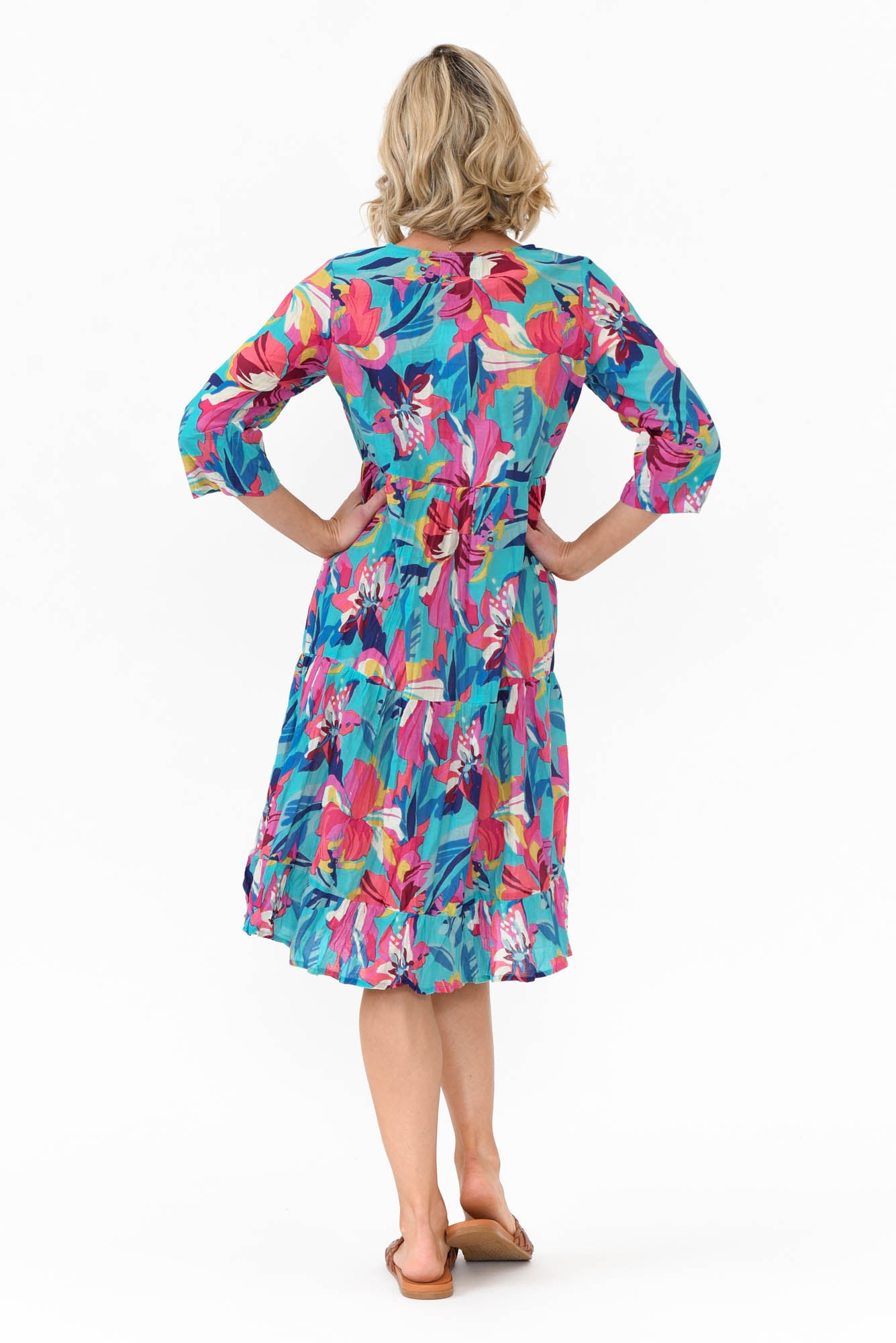 Layla Blue Bloom Crinkle Cotton Dress