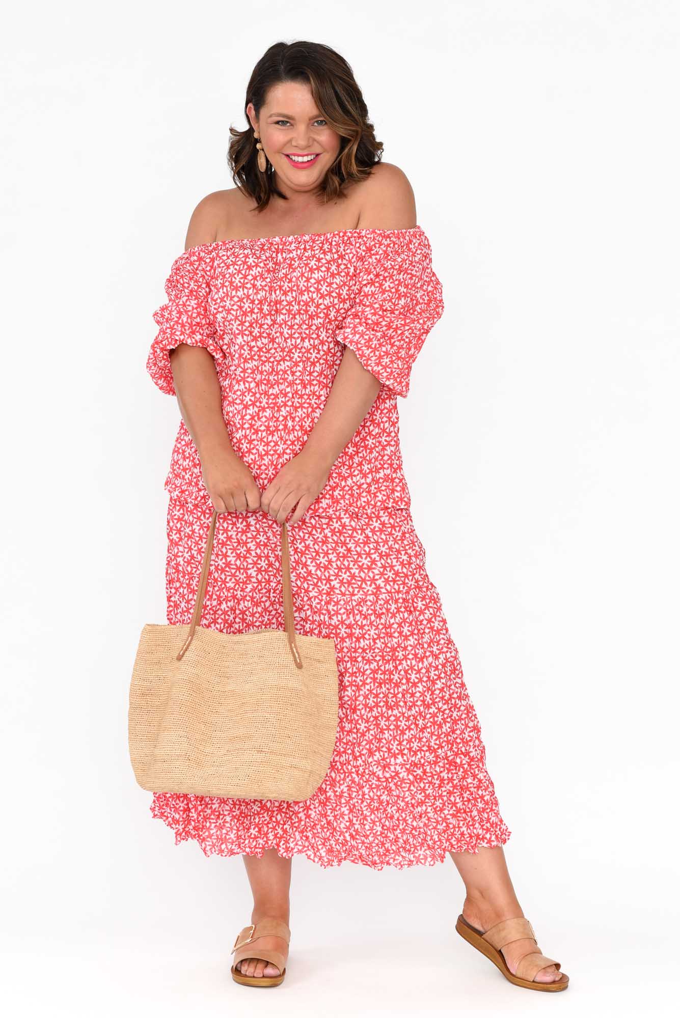 Christina Red Flower Crinkle Cotton Top