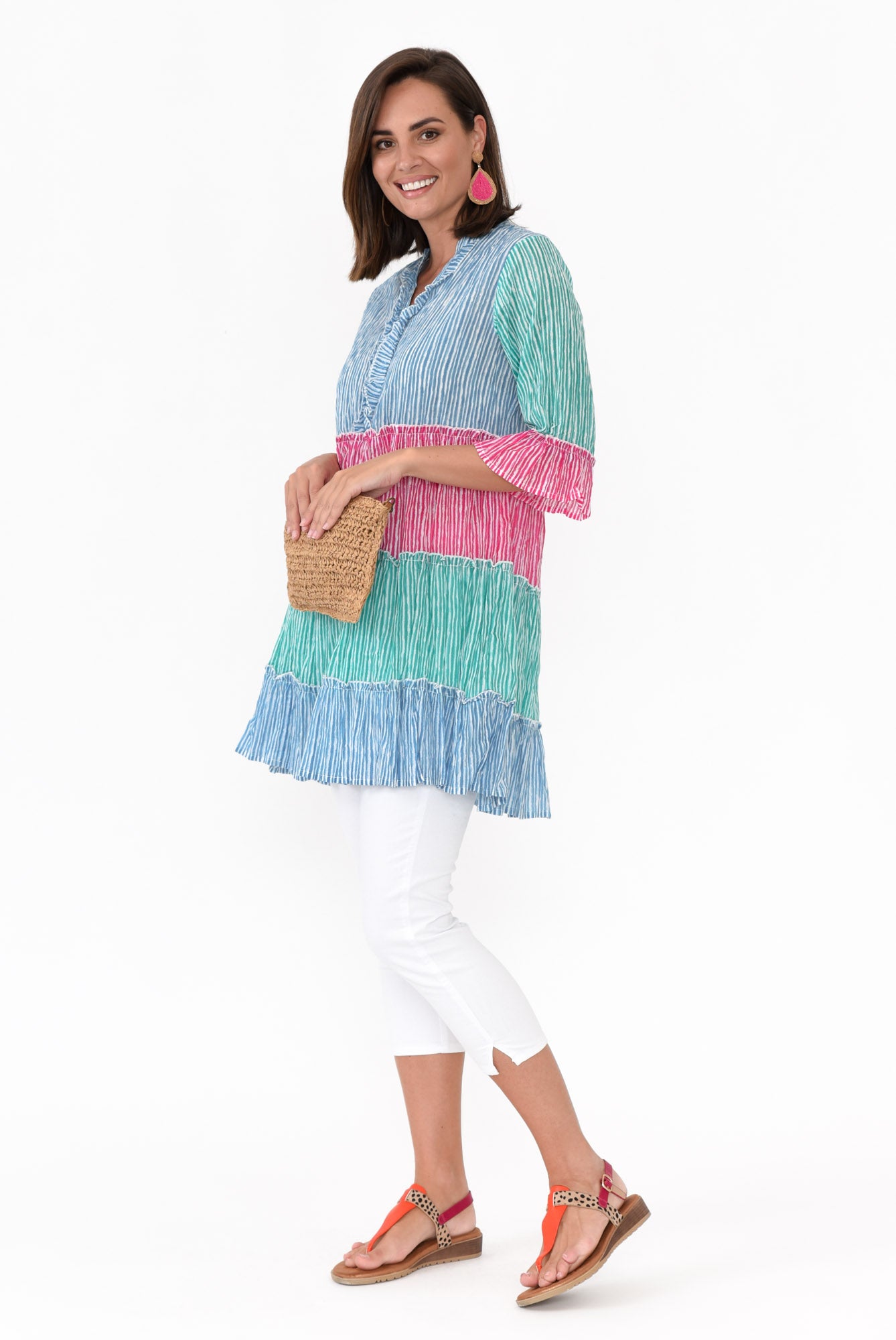 Deedee Multi Stripe Cotton Frill Tunic