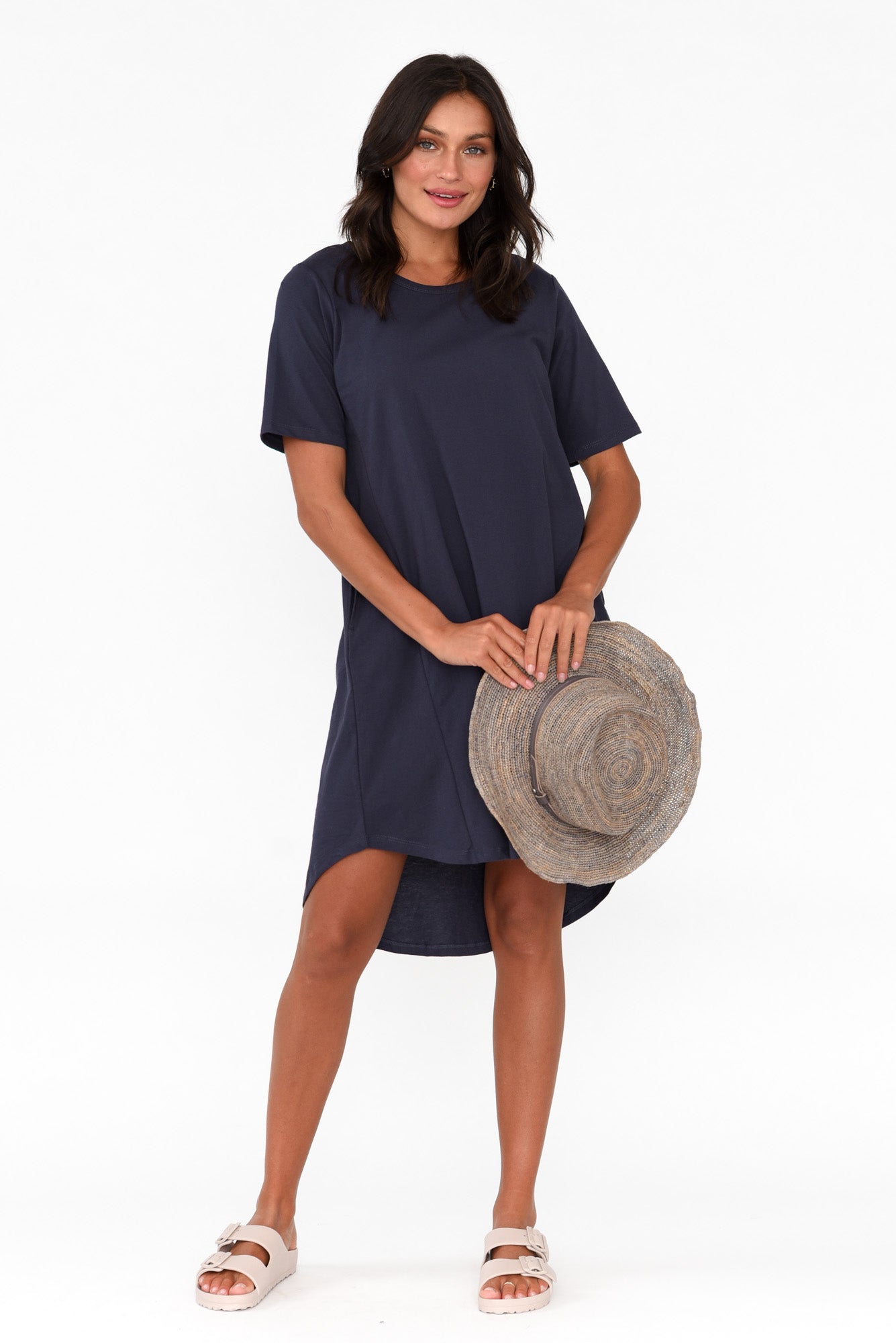 Nyree Navy Hi Lo Cotton Dress