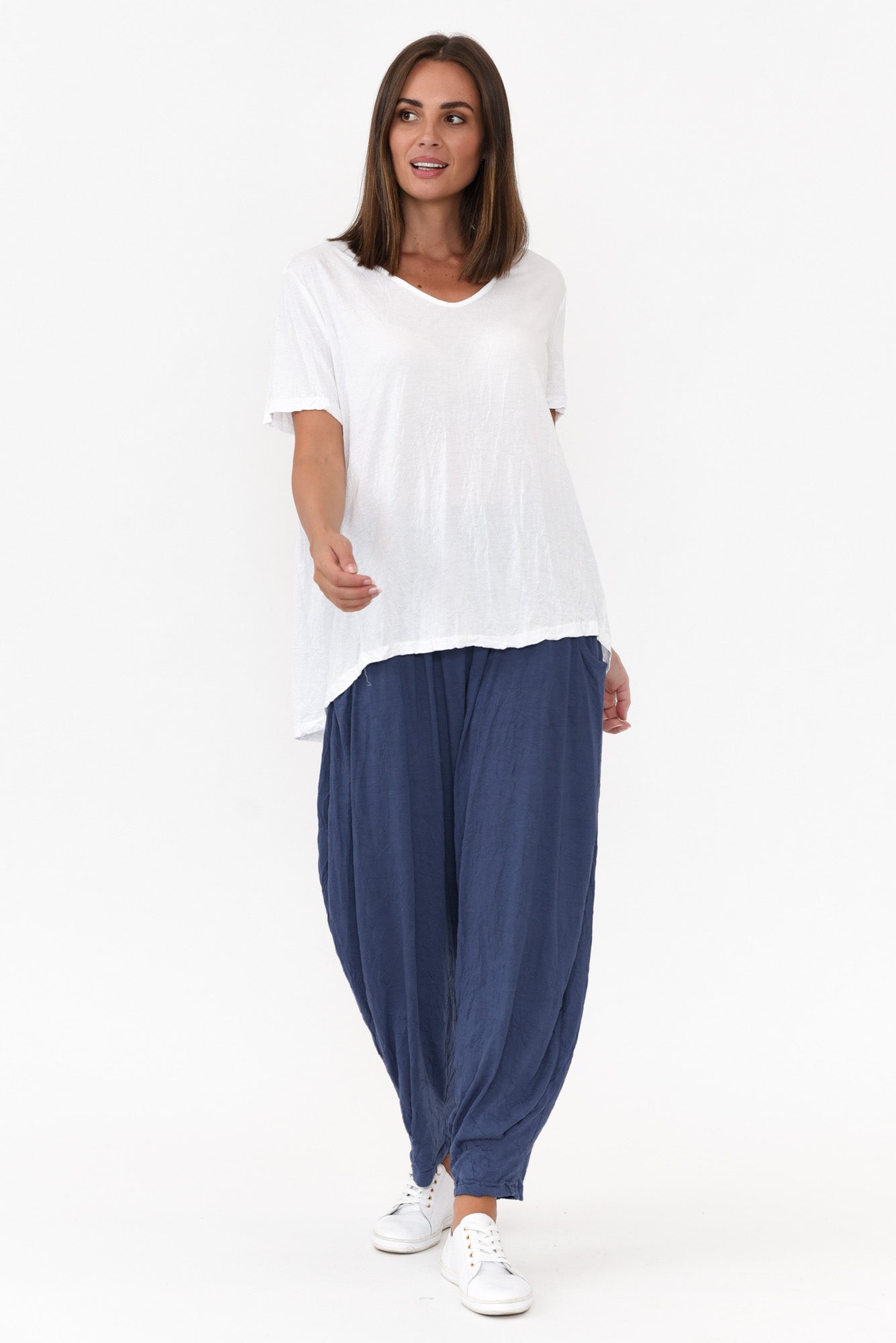 Marley White Crinkle Cotton Short Sleeve Top