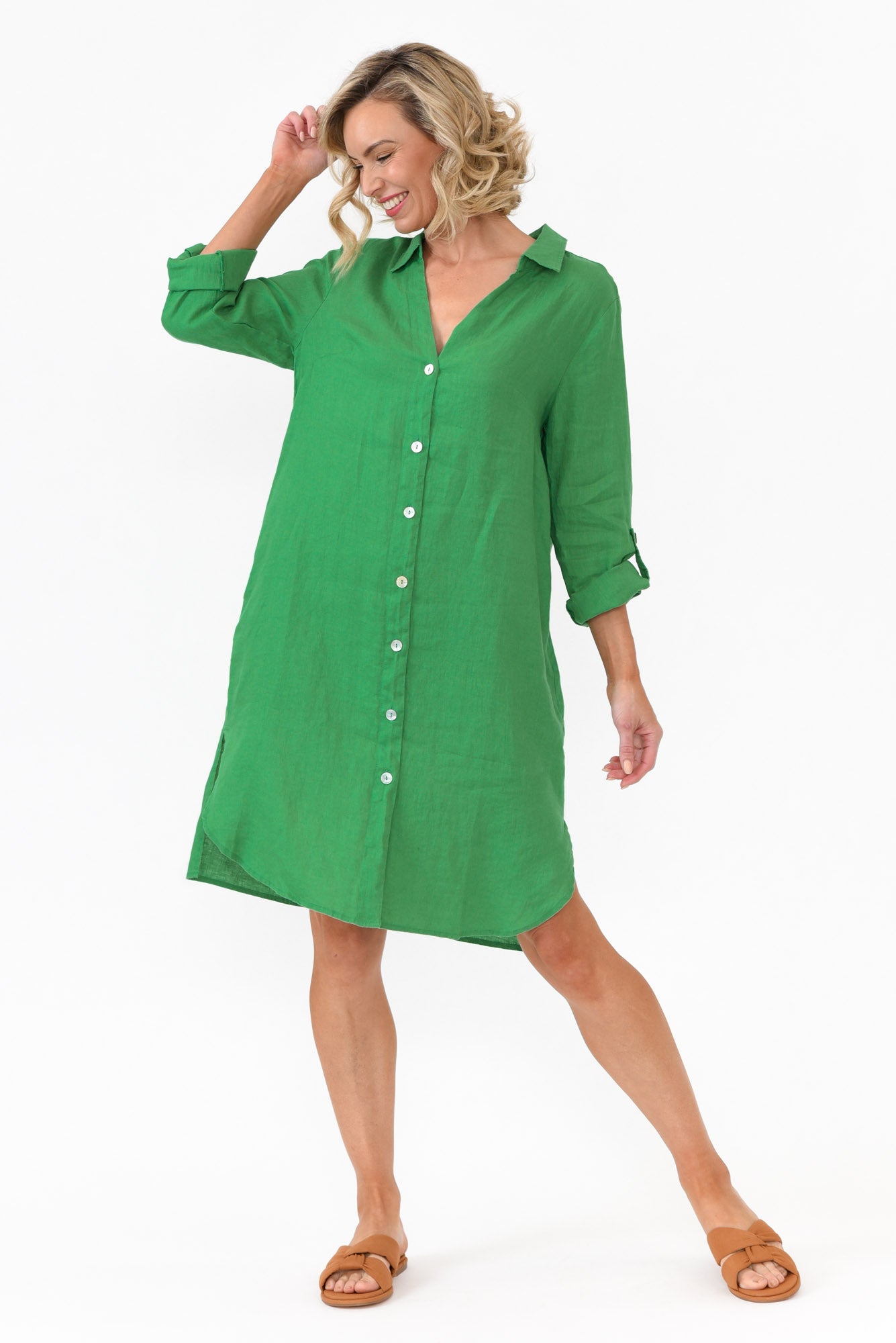 Dakota Green Linen Shirt Dress