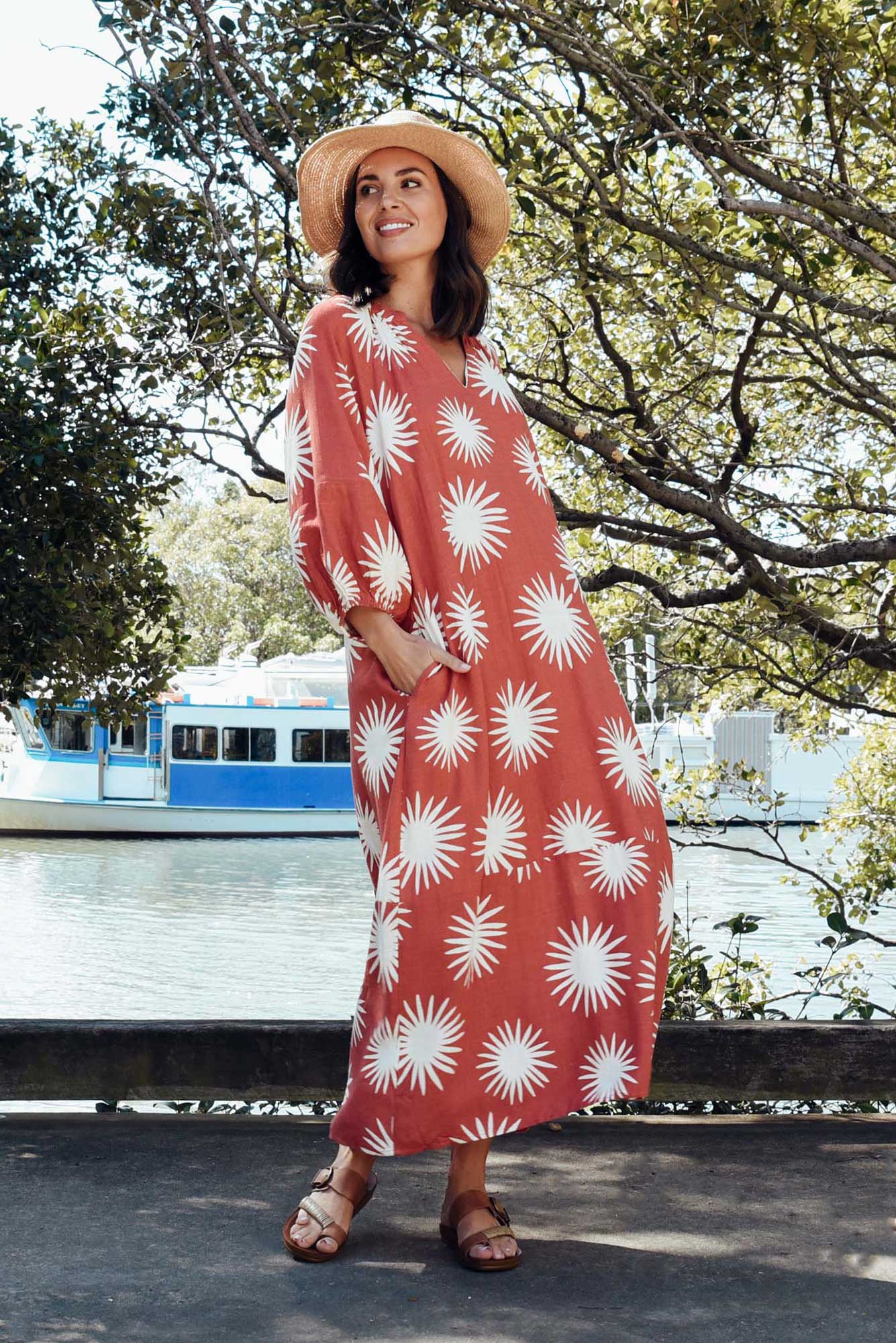 Ludie Rust Flower Pocket Dress