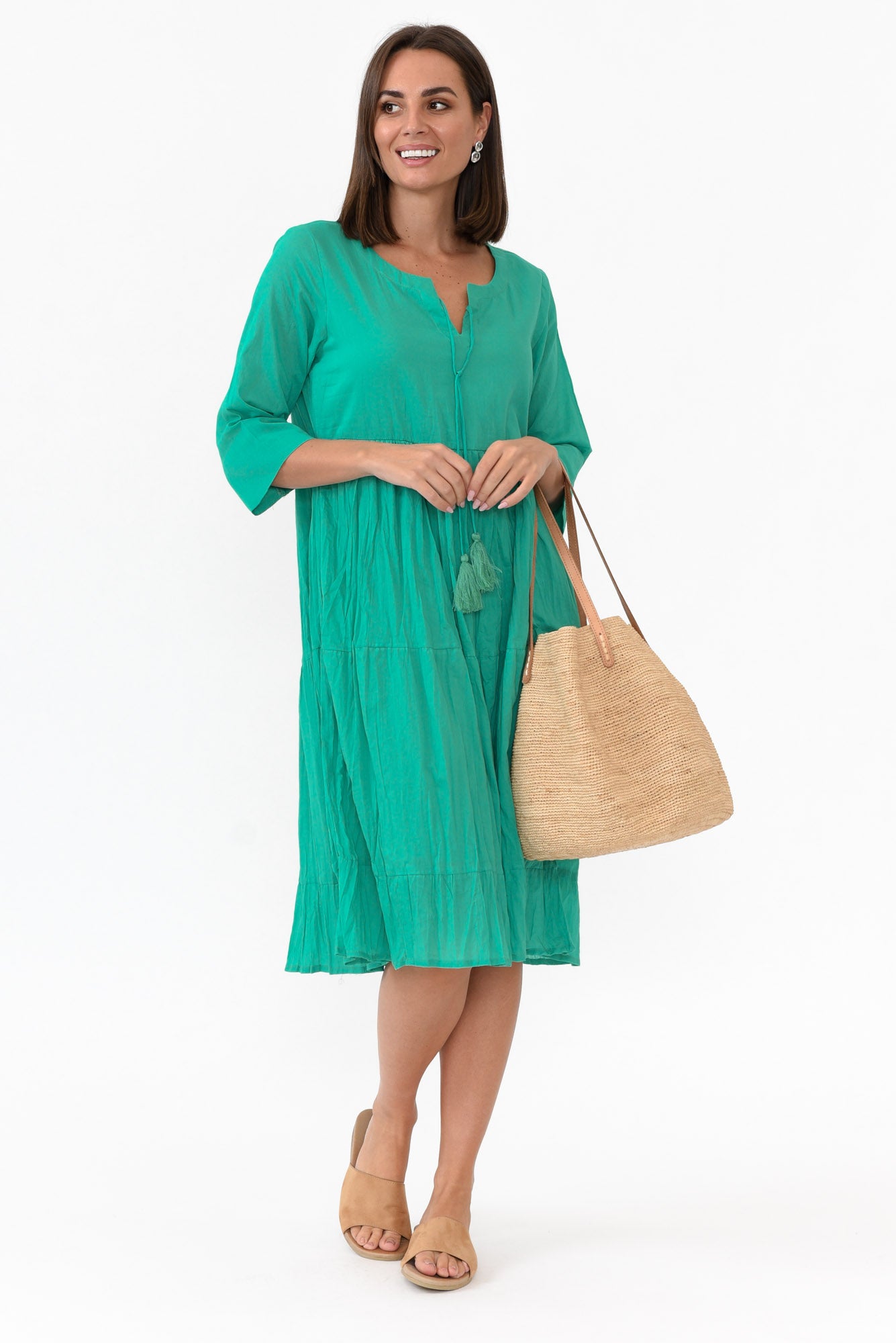 Milana Emerald Crinkle Cotton Dress