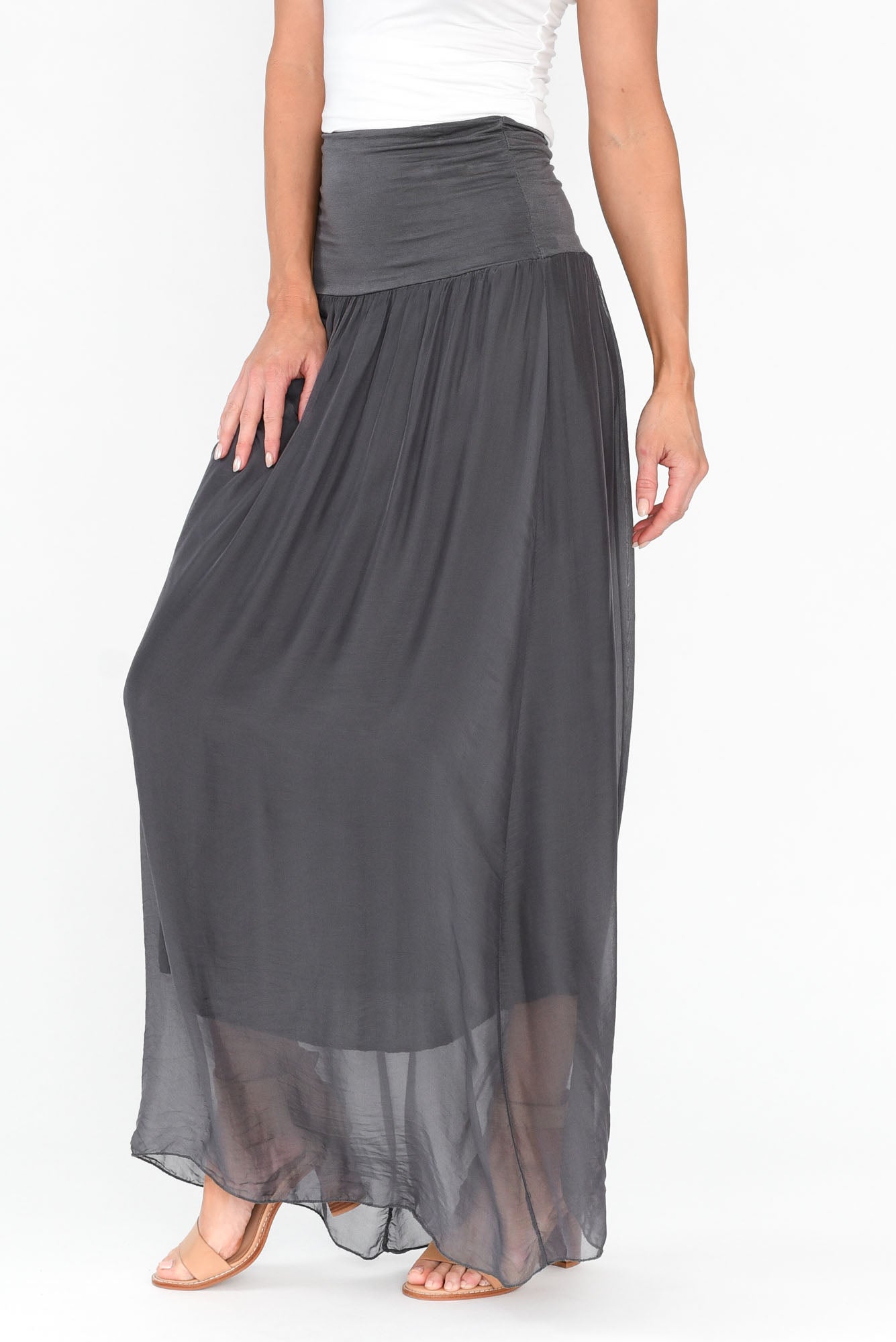 Viana Charcoal Silk Layer Skirt