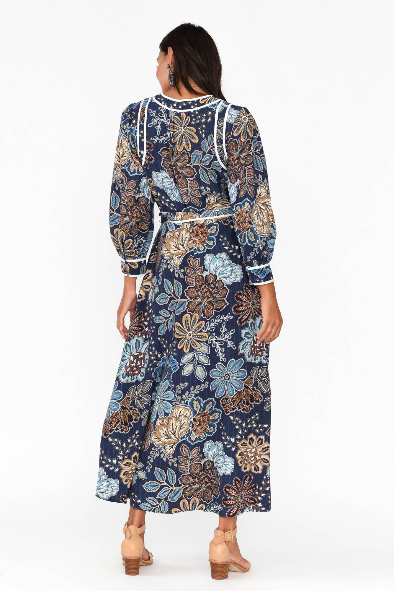 Lorene Navy Flower Bishop Sleeve Dress