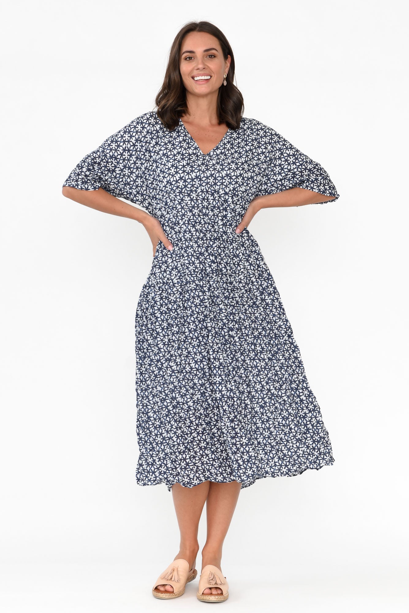 Embry Navy Flower Crinkle Cotton Dress