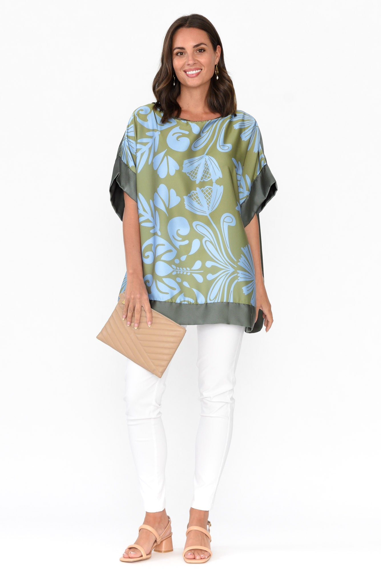 Terni Khaki Floral Gloss Top