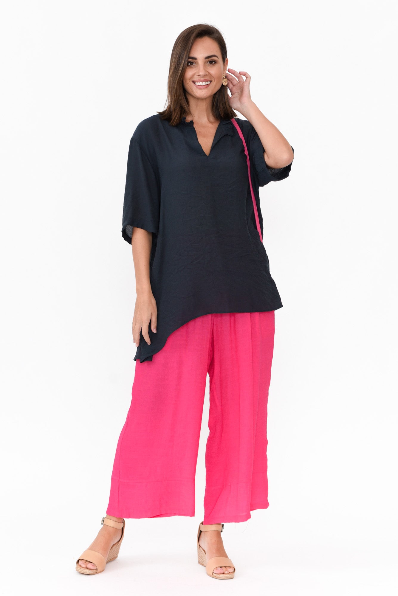 Gideon Navy Cotton Frill Top