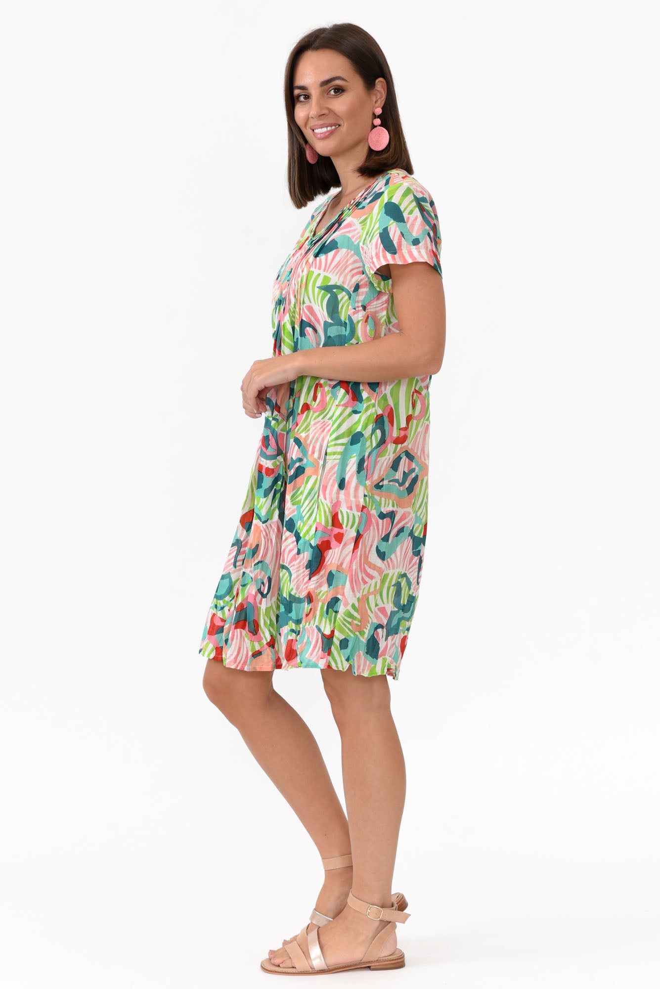Sabina Red Swirl Crinkle Cotton Dress