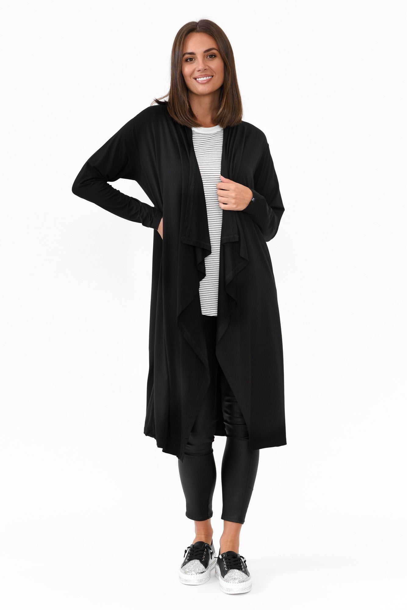 Leanna Black Bamboo Waterfall Cardigan