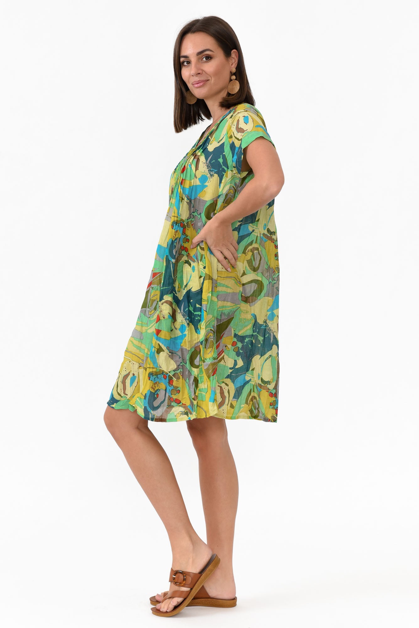 Sabina Green Poppy Crinkle Cotton Dress