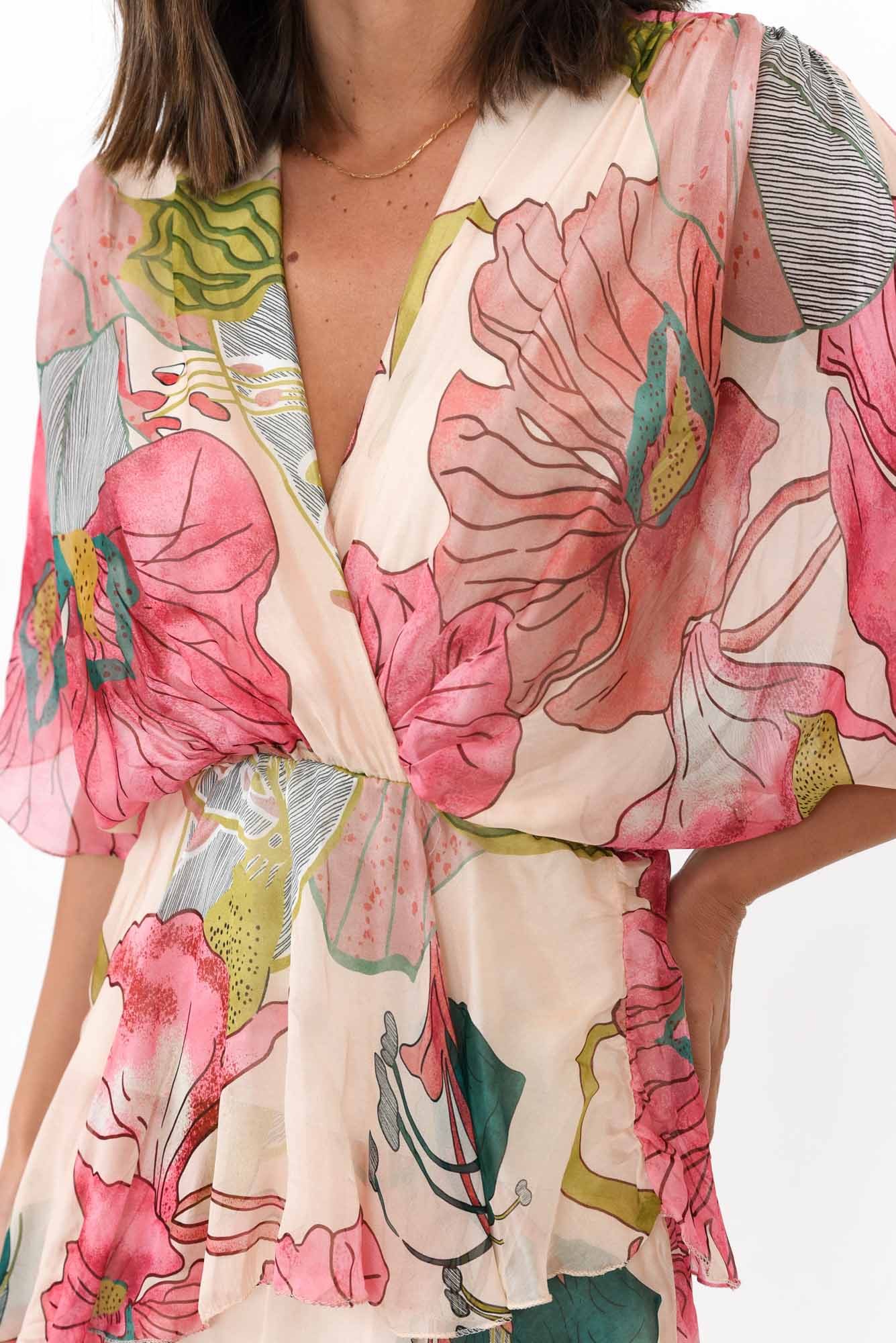Natalie Pink Flower Silk Layer Dress