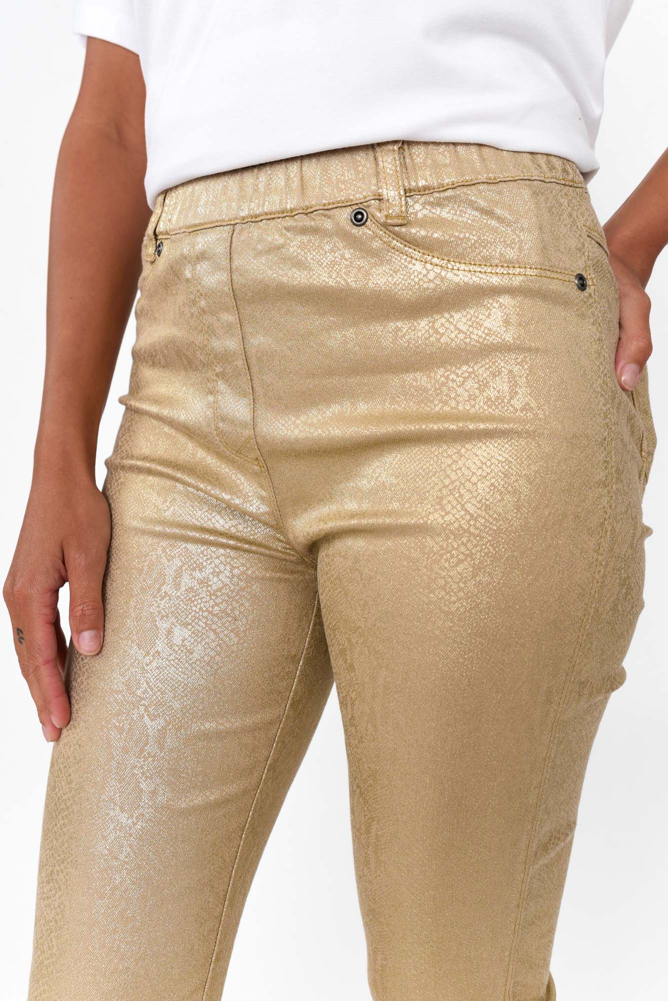 Bonita Gold Animal Foil Stretch Pant