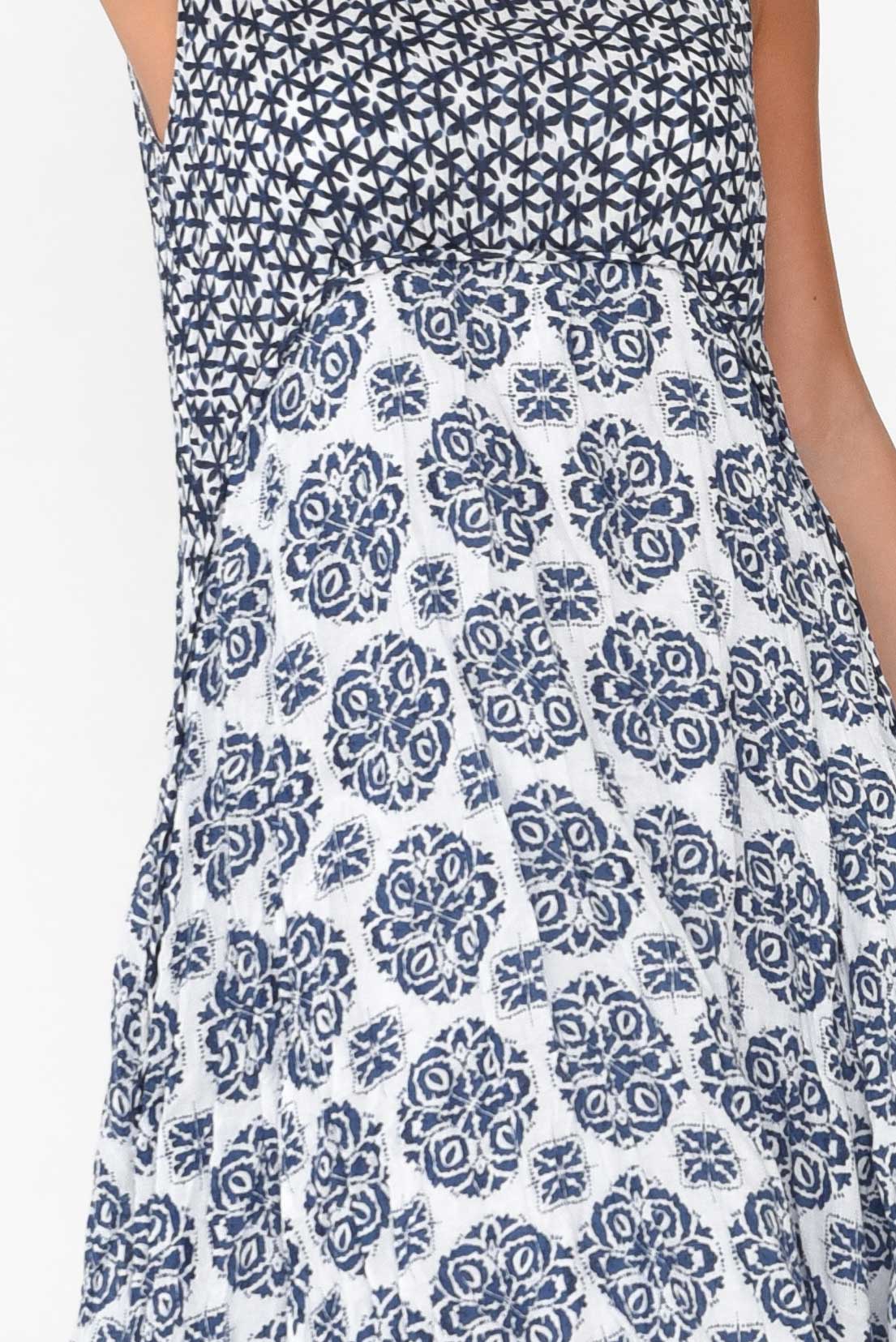 Jolie Navy Fiesta Crinkle Cotton Dress