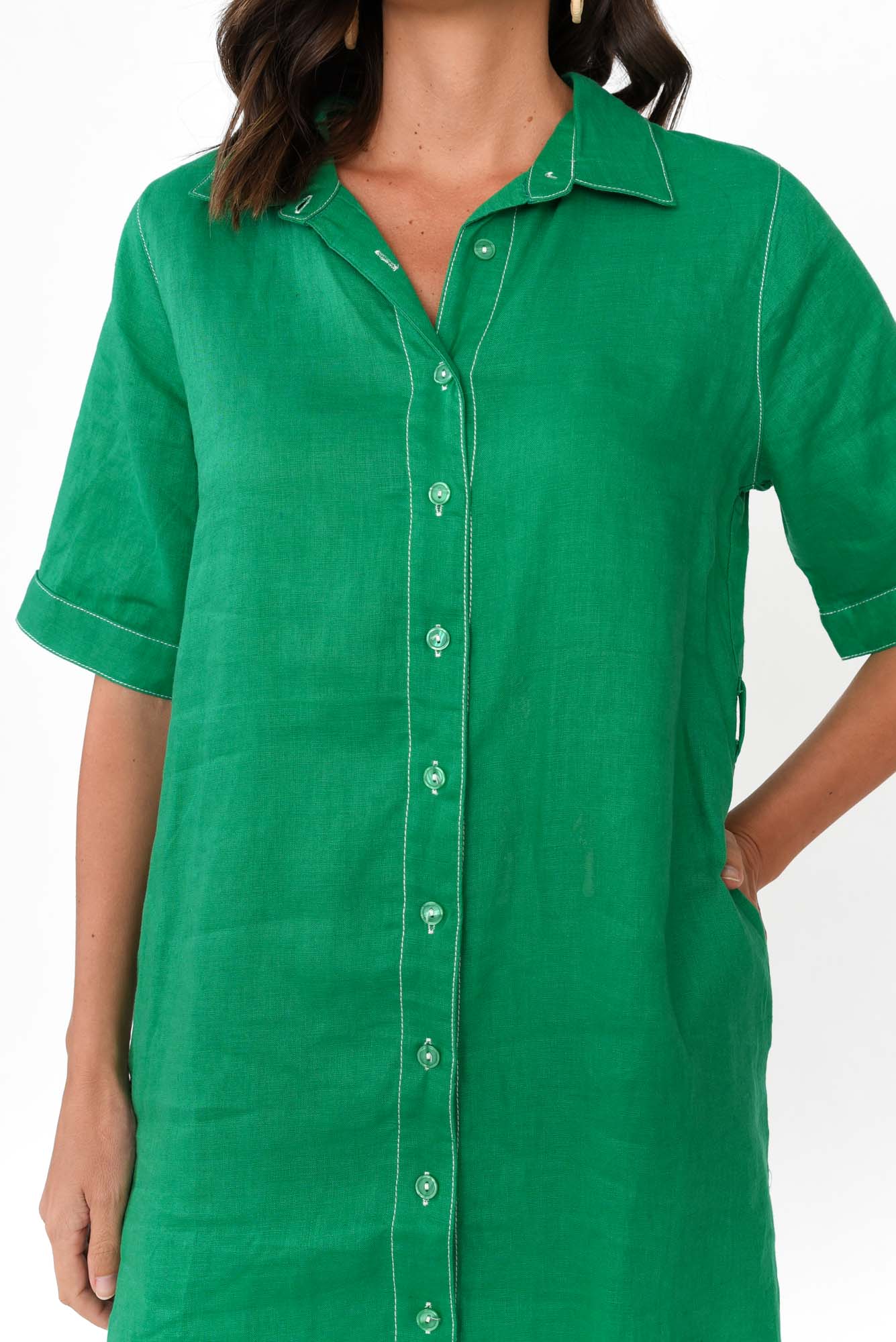 Alaska Green Linen Shirt Dress