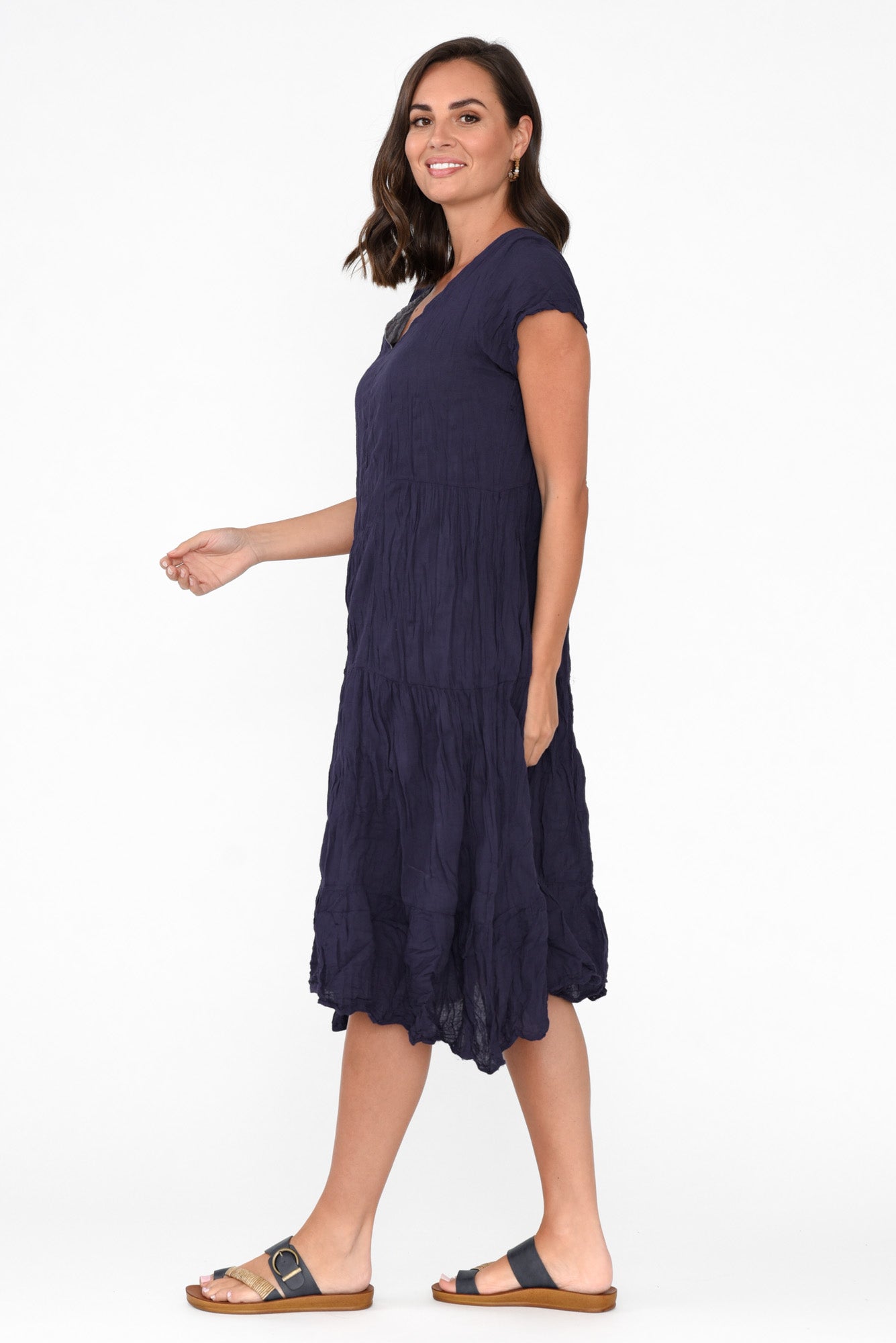 Carmen Navy Crinkle Cotton Dress