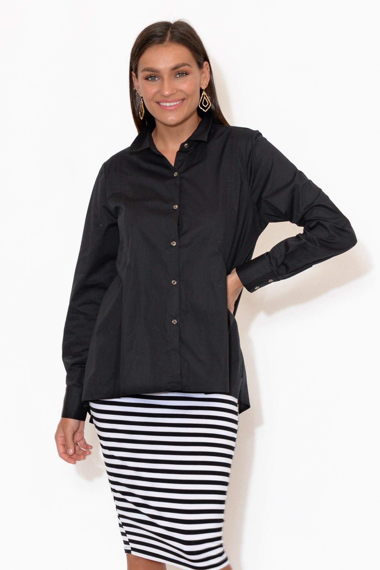 Rose Black Cotton Poplin Shirt
