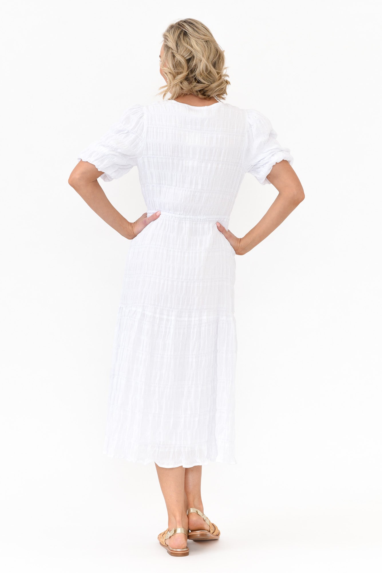 Rava White Cotton Tie Dress