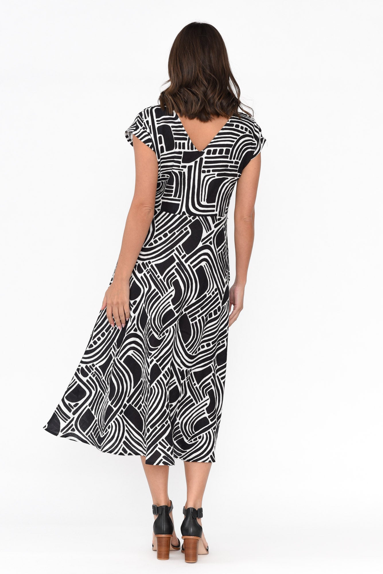 Lara Black Geo Linen Dress