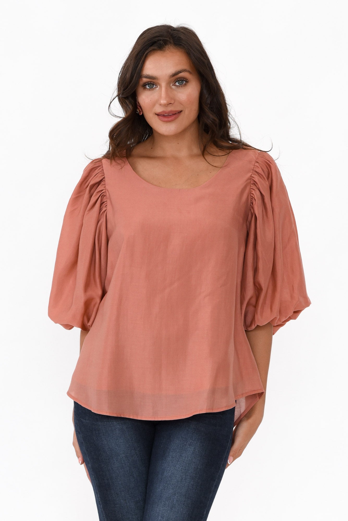 Gallagher Rust Cotton Puff Sleeve Top