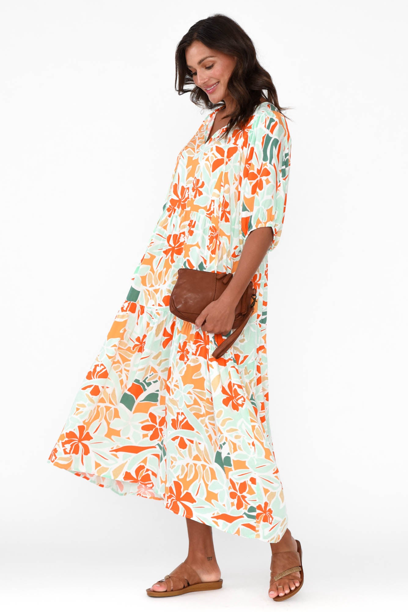 Rima Orange Garden Midi Dress