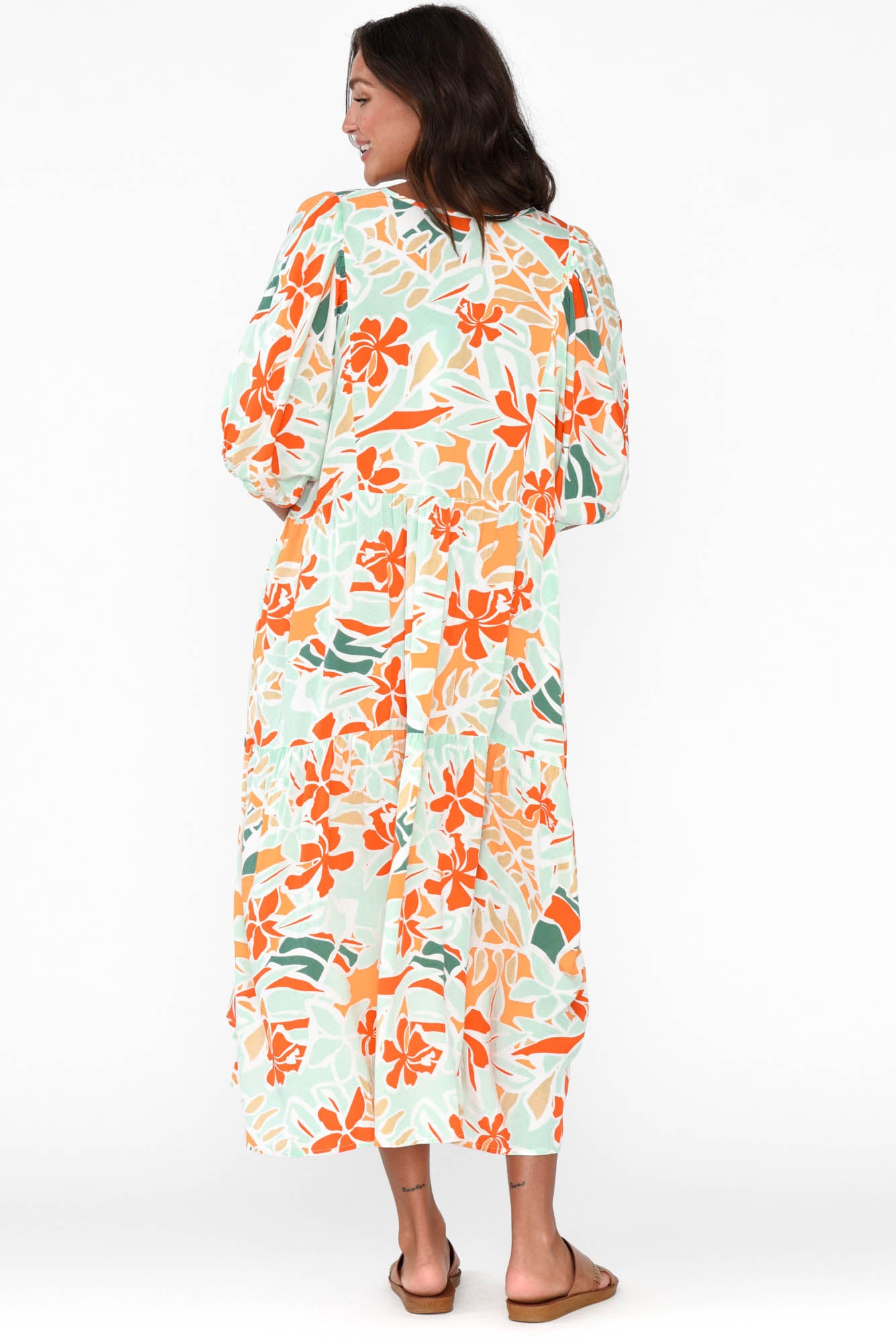 Rima Orange Garden Midi Dress