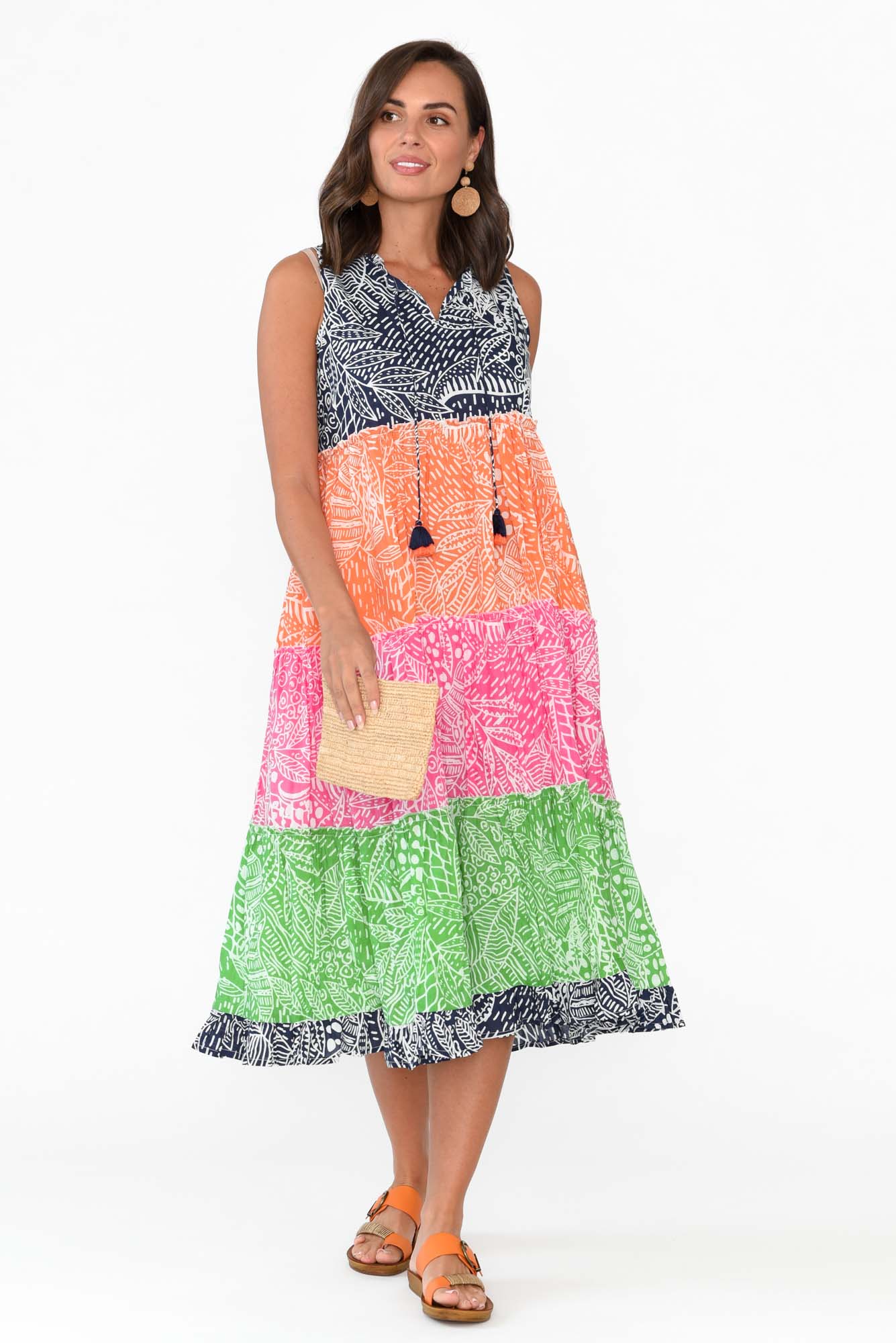 Leros Multi Stripe Organic Cotton Midi Dress