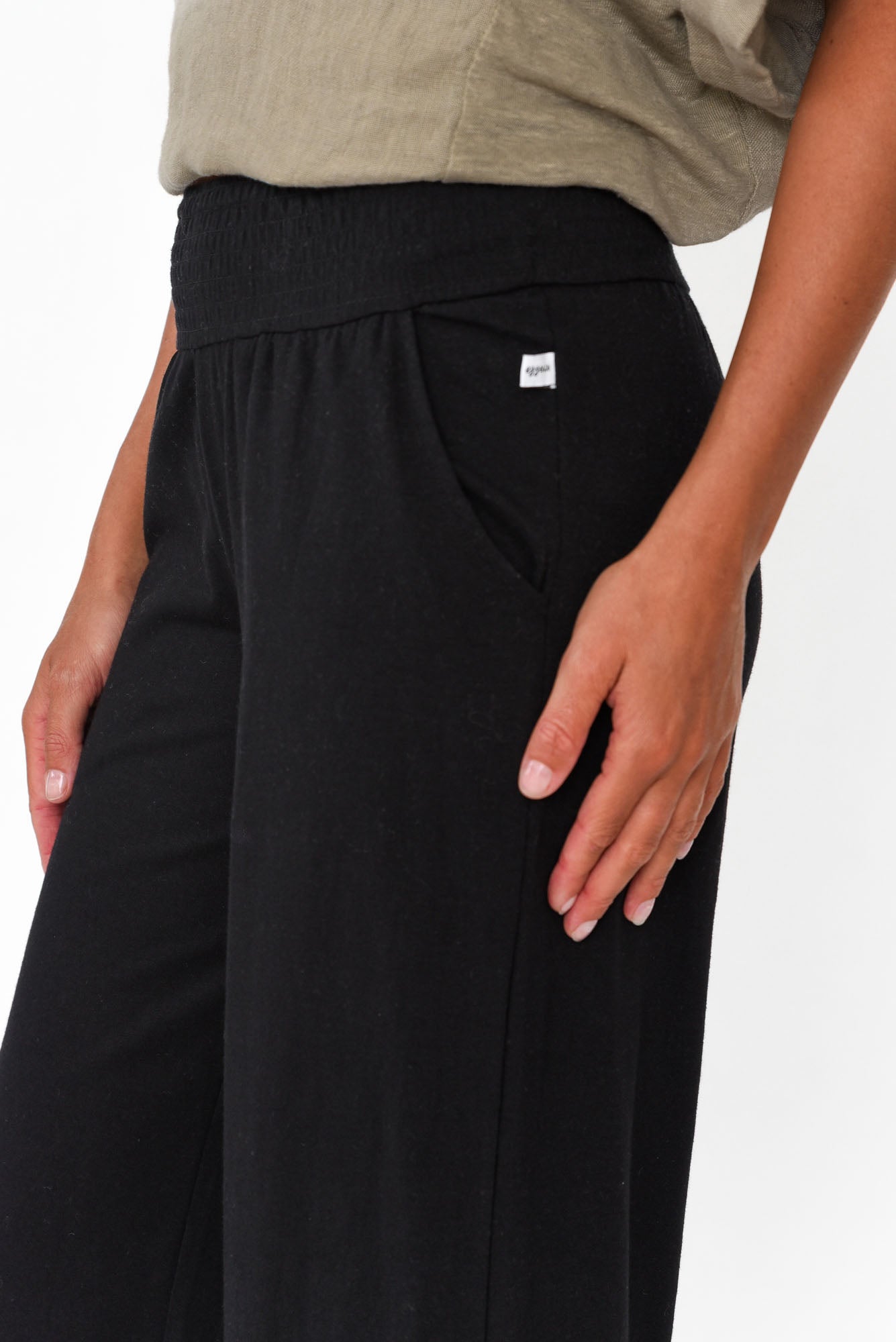 Angelica Black Cotton Shirred Pant