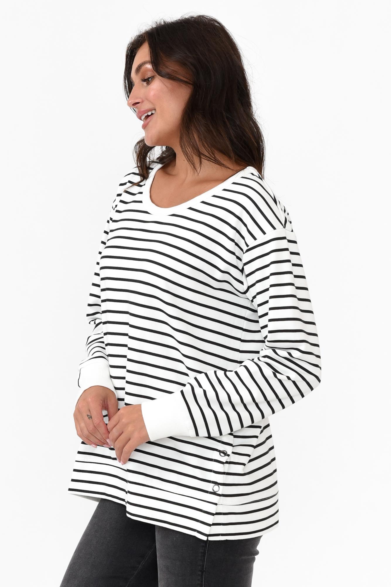 Prado Black Stripe Cotton Crew Jumper