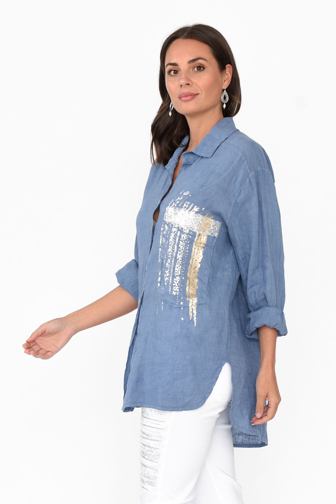 Roda Blue Foil Linen Shirt